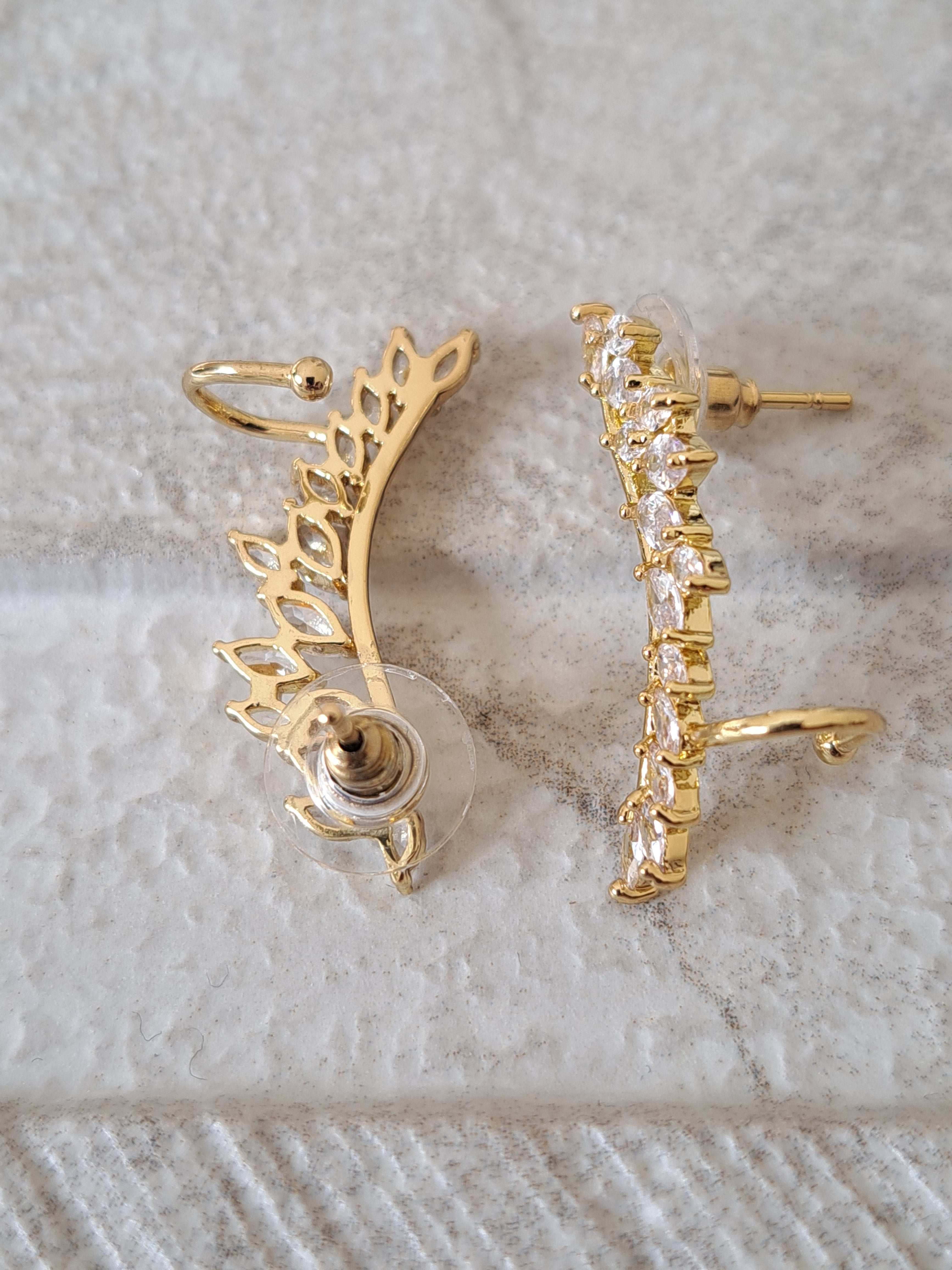 Gold Leaf Swarovski Crystal Wing Climber Earrings