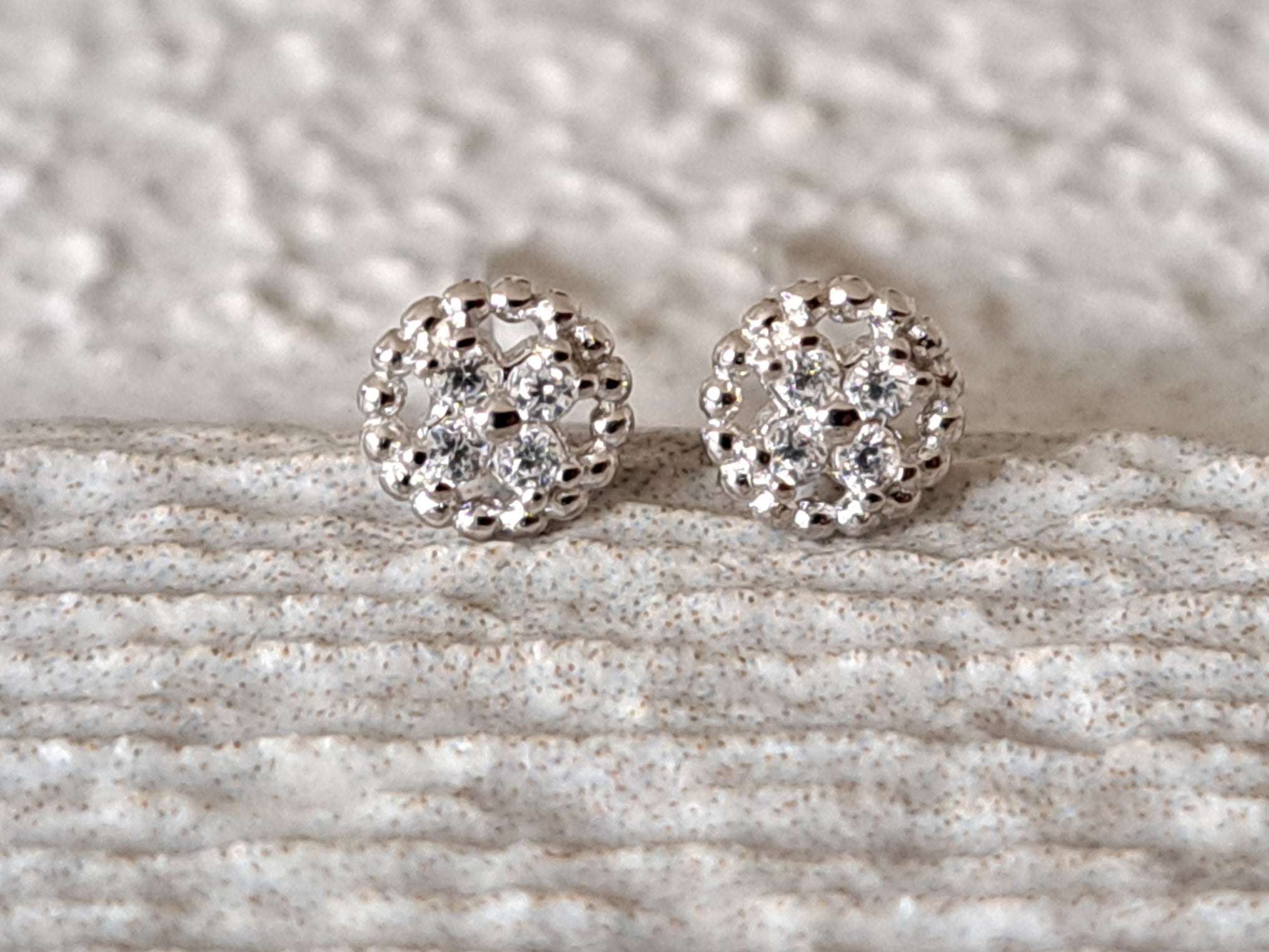 Silver Mini Circle Swarovski Crystal Stud Earrings