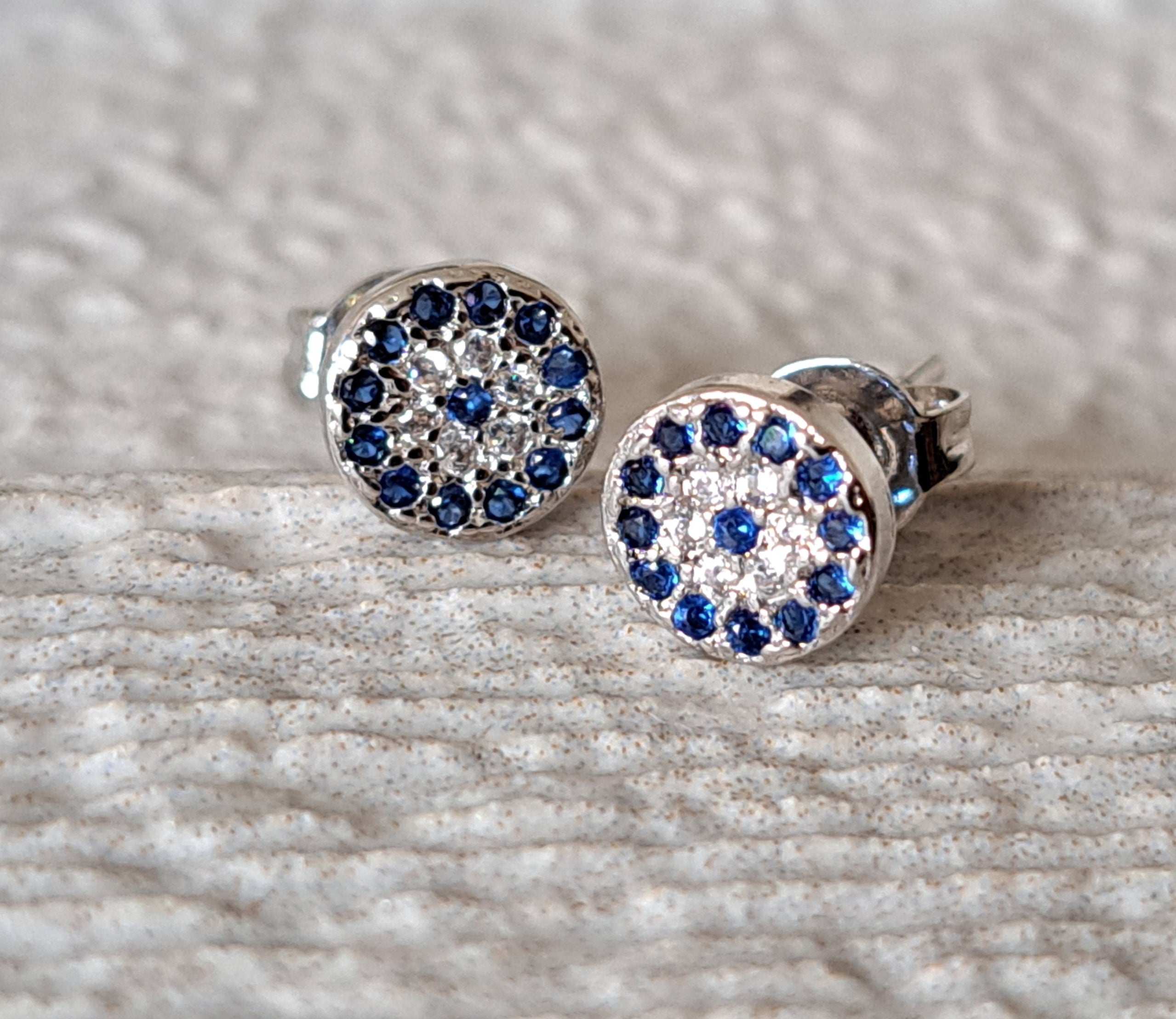 Tiny Silver Swarovski Crystal Evil Eye Stud Earrings