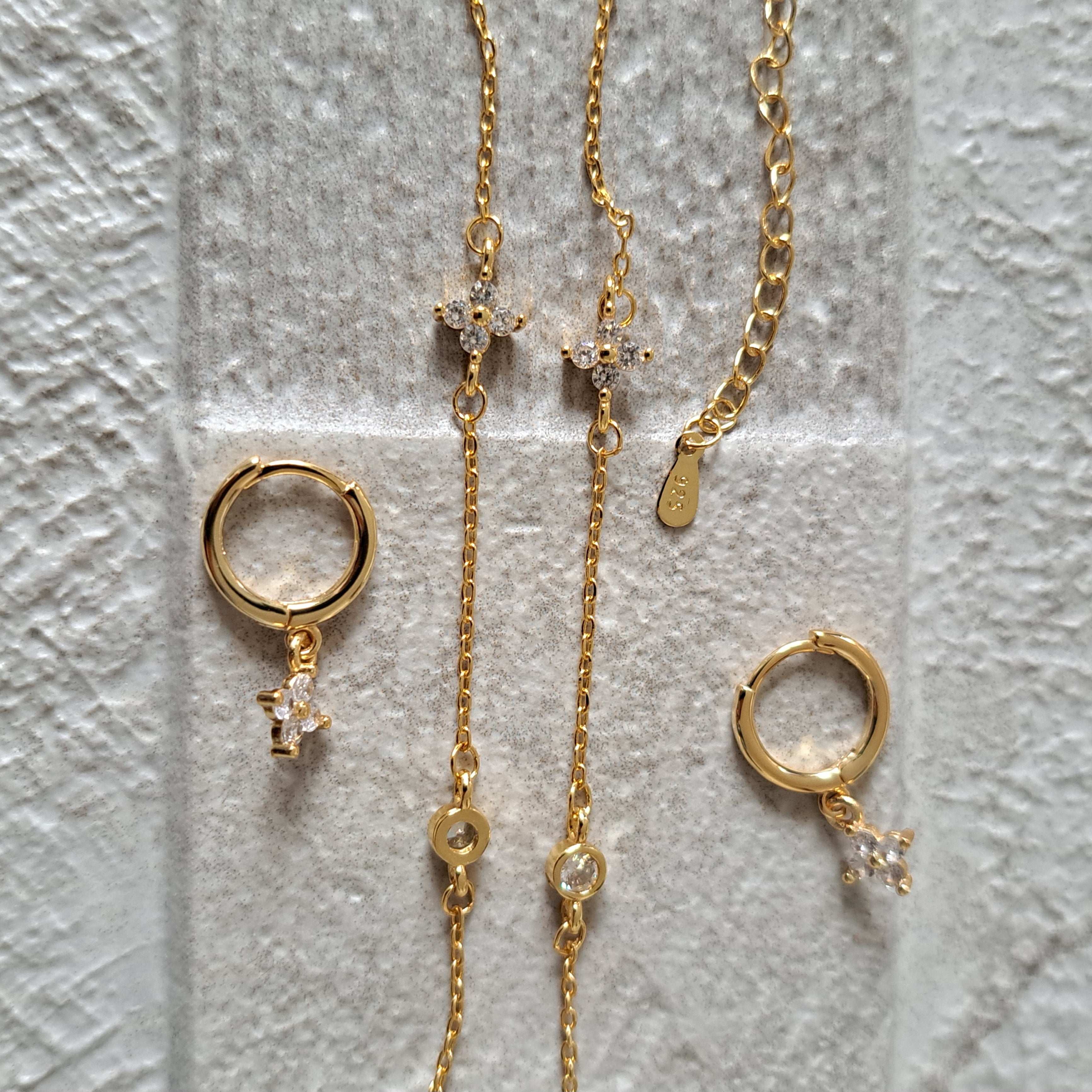 Gold Plated Floral Swarovski Crystal Necklace & Earring Set