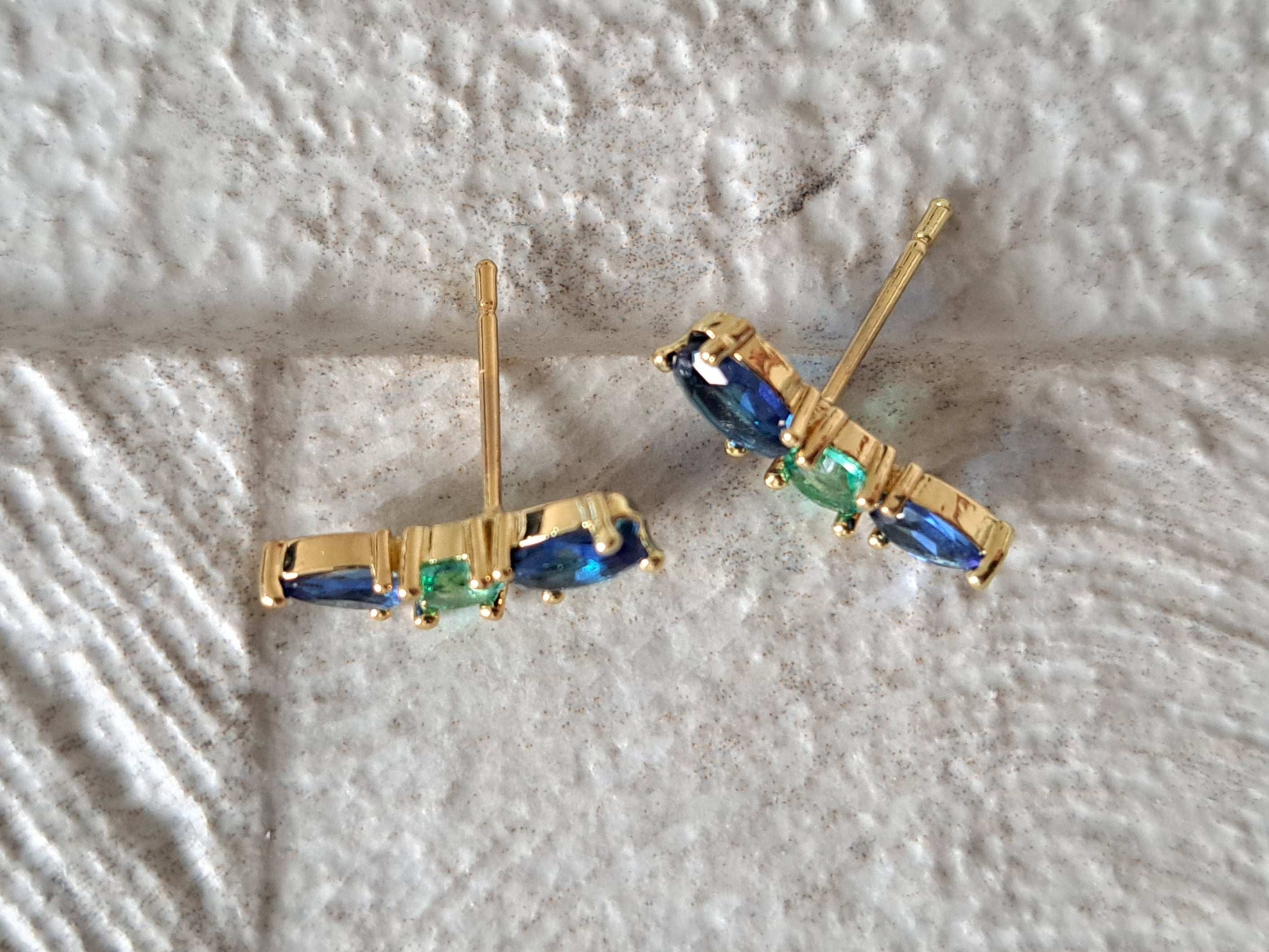 Gold Aqua Blue Swarovski Crystal Wing Leaf Earrings