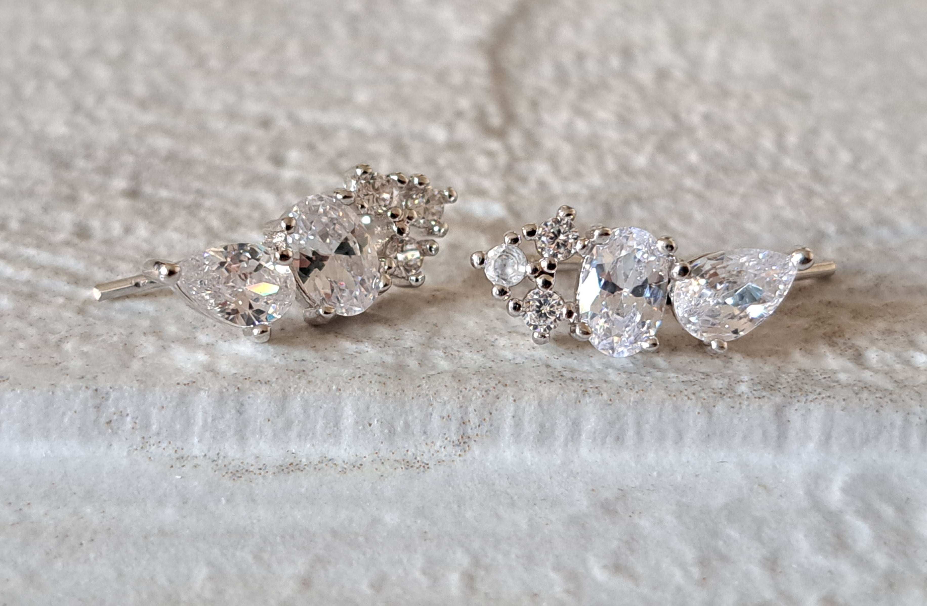 Silver Small Swarovski Crystal Leaf Climber Earrings