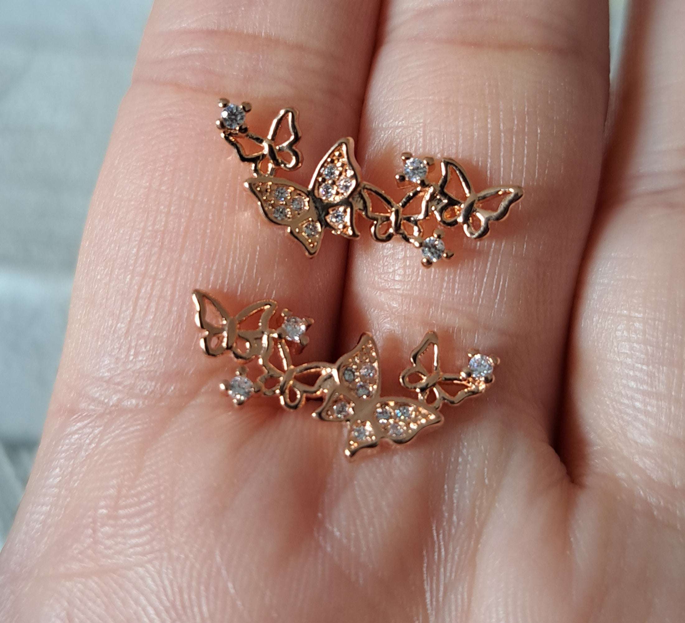 Rose Gold Long Butterfly Swarovski Crystal Earrings