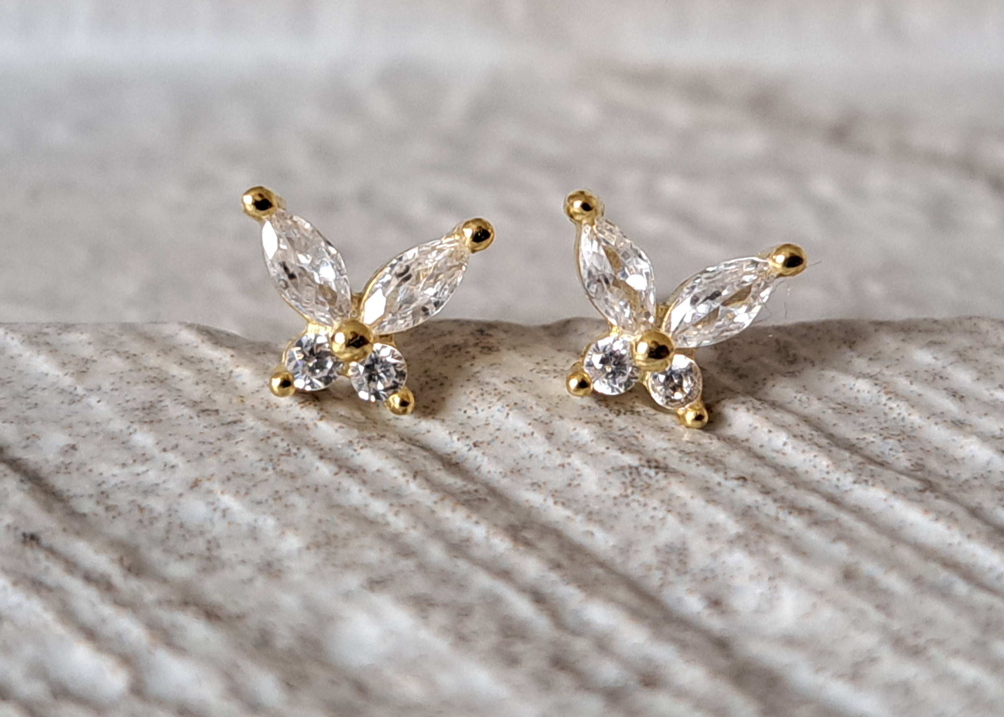 Mini Gold Swarovski Crystal Butterfly Earrings