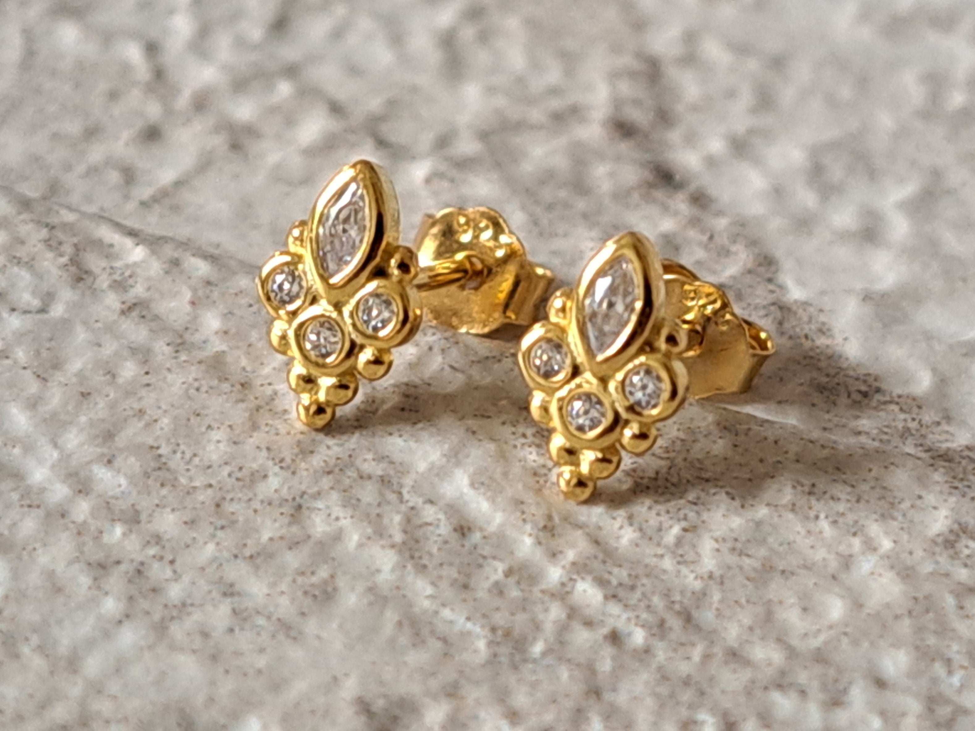 Tiny Gold Flower Swarovski Crystal Earrings