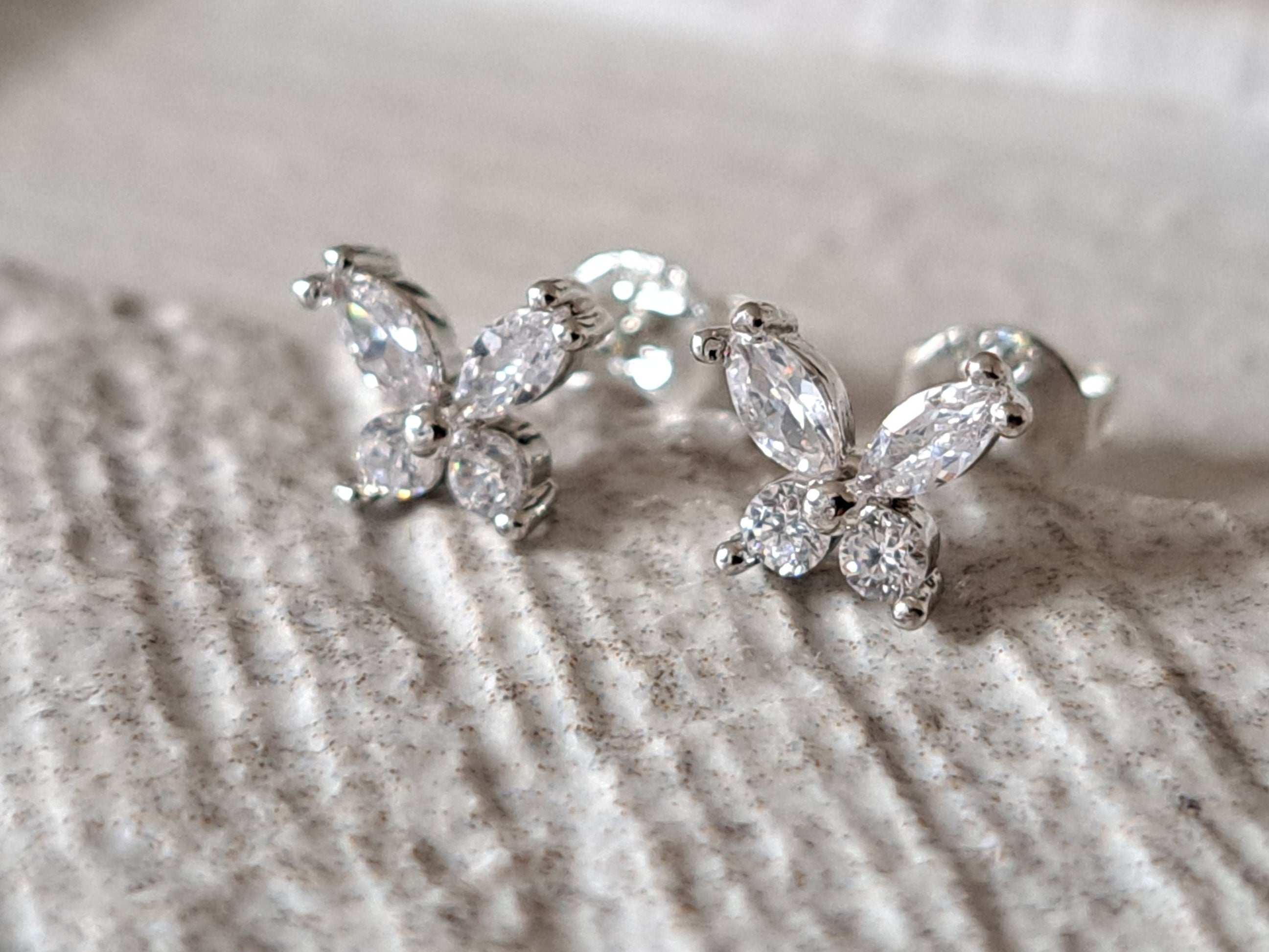 Mini Silver Swarovski Crystal Butterfly Earrings