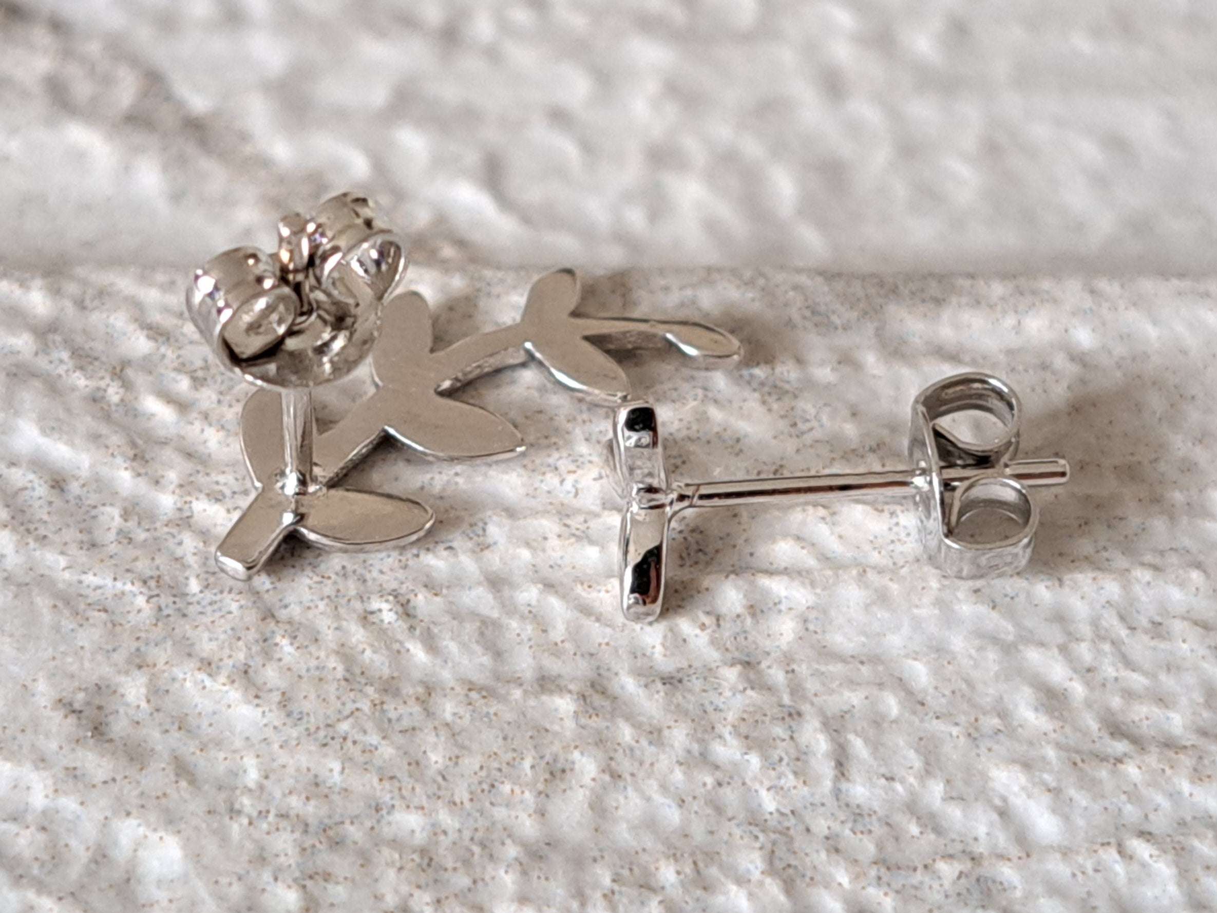 Silver Plated Small Link Leaf Stud and Climber Earrings