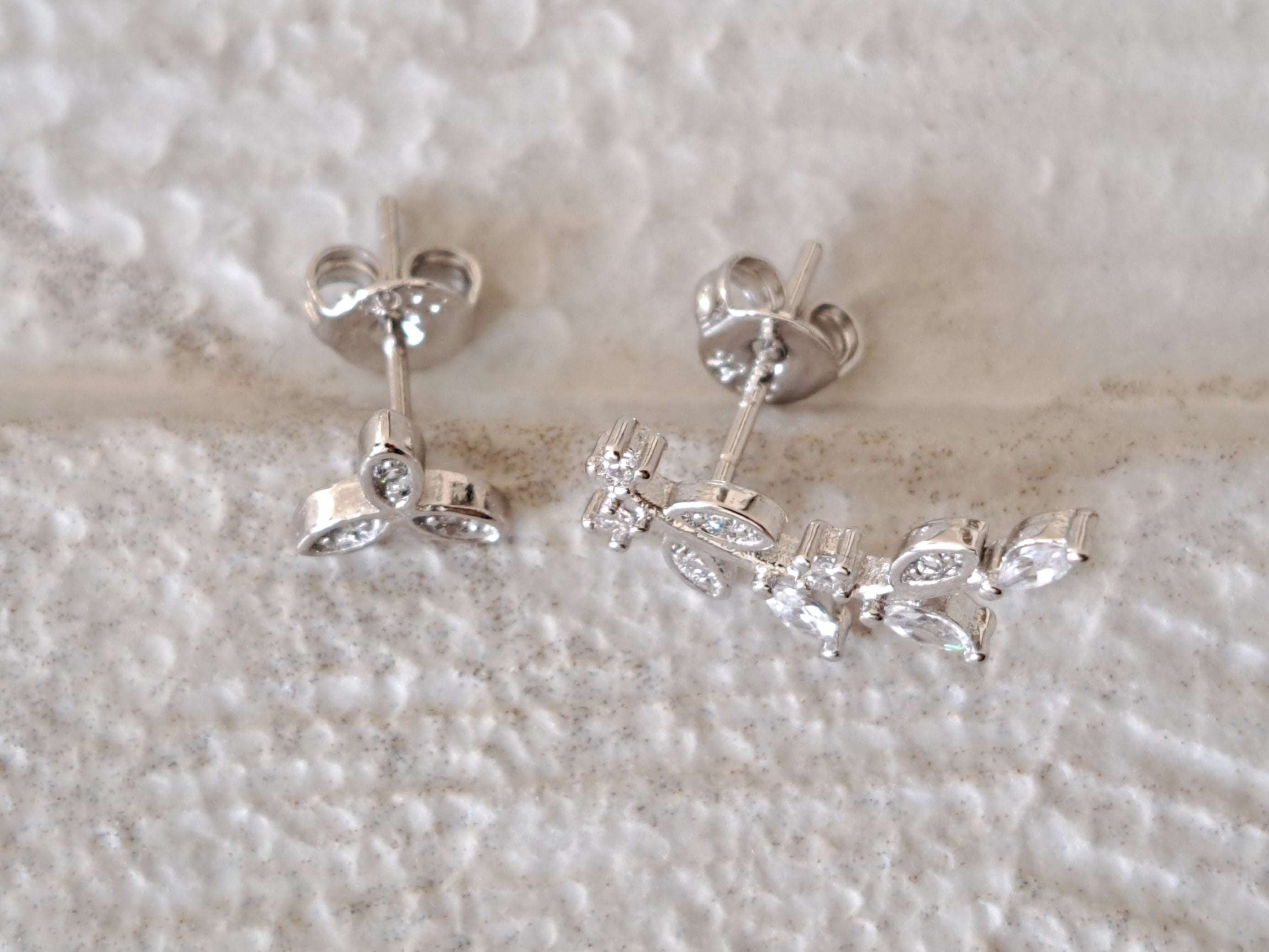 Silver Plated Swarovski Crystal Link Leaf Stud and Climber Earrings