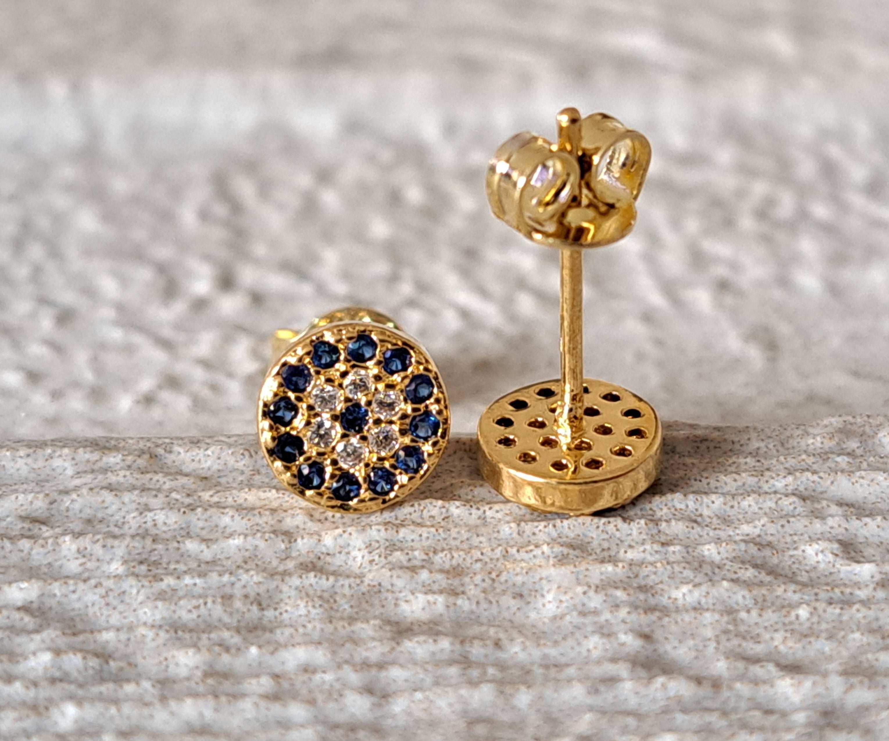 Tiny Gold Swarovski Crystal Evil Eye Stud Earrings