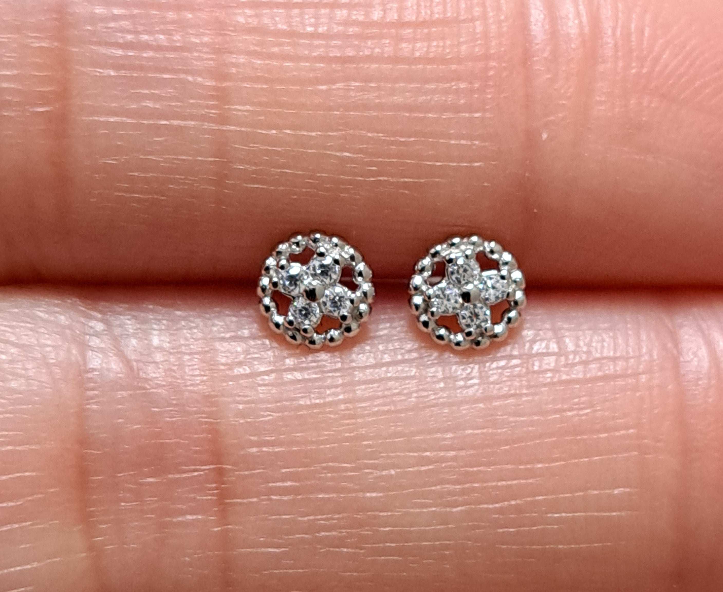 Silver Mini Circle Swarovski Crystal Stud Earrings