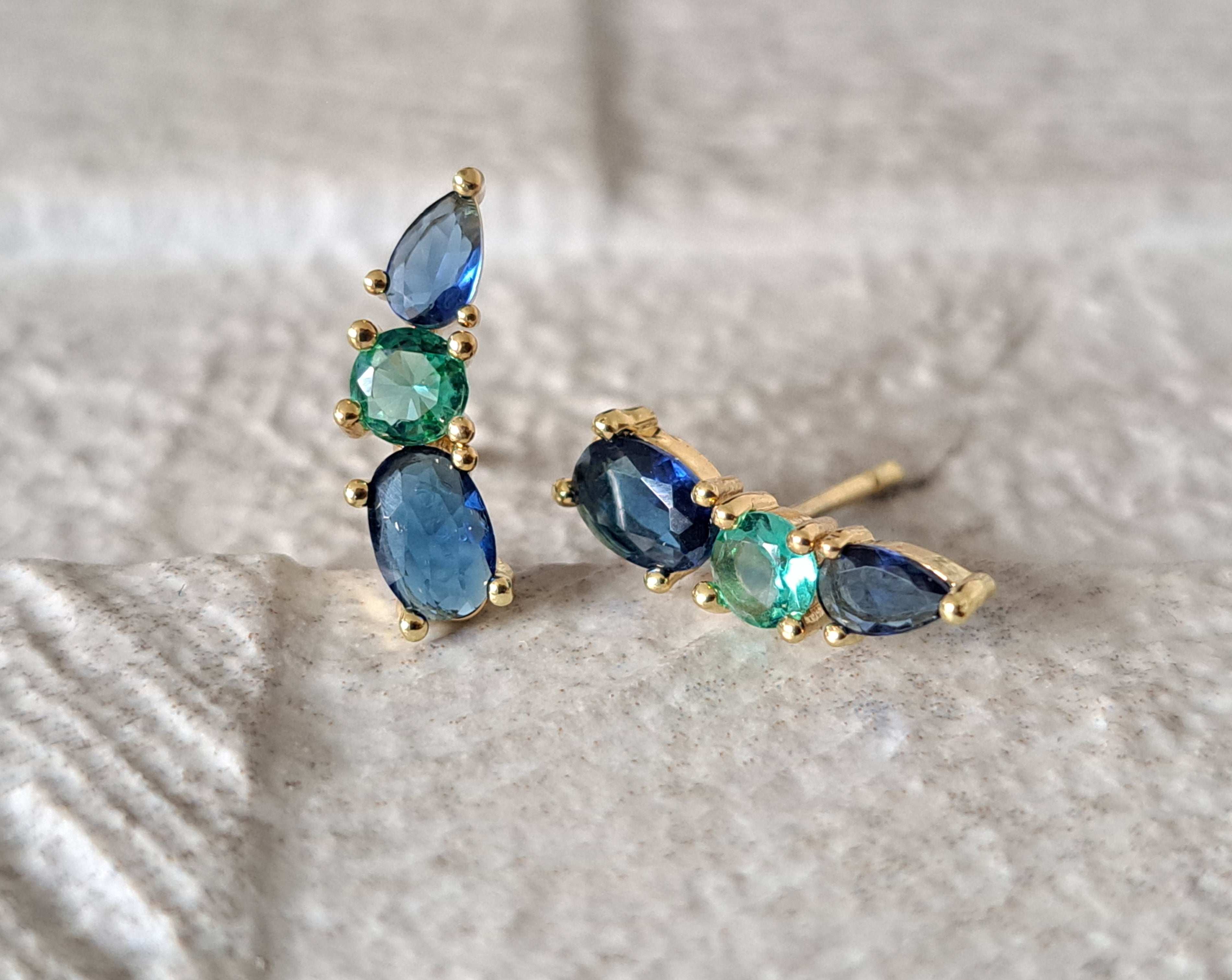 Gold Aqua Blue Swarovski Crystal Wing Leaf Earrings
