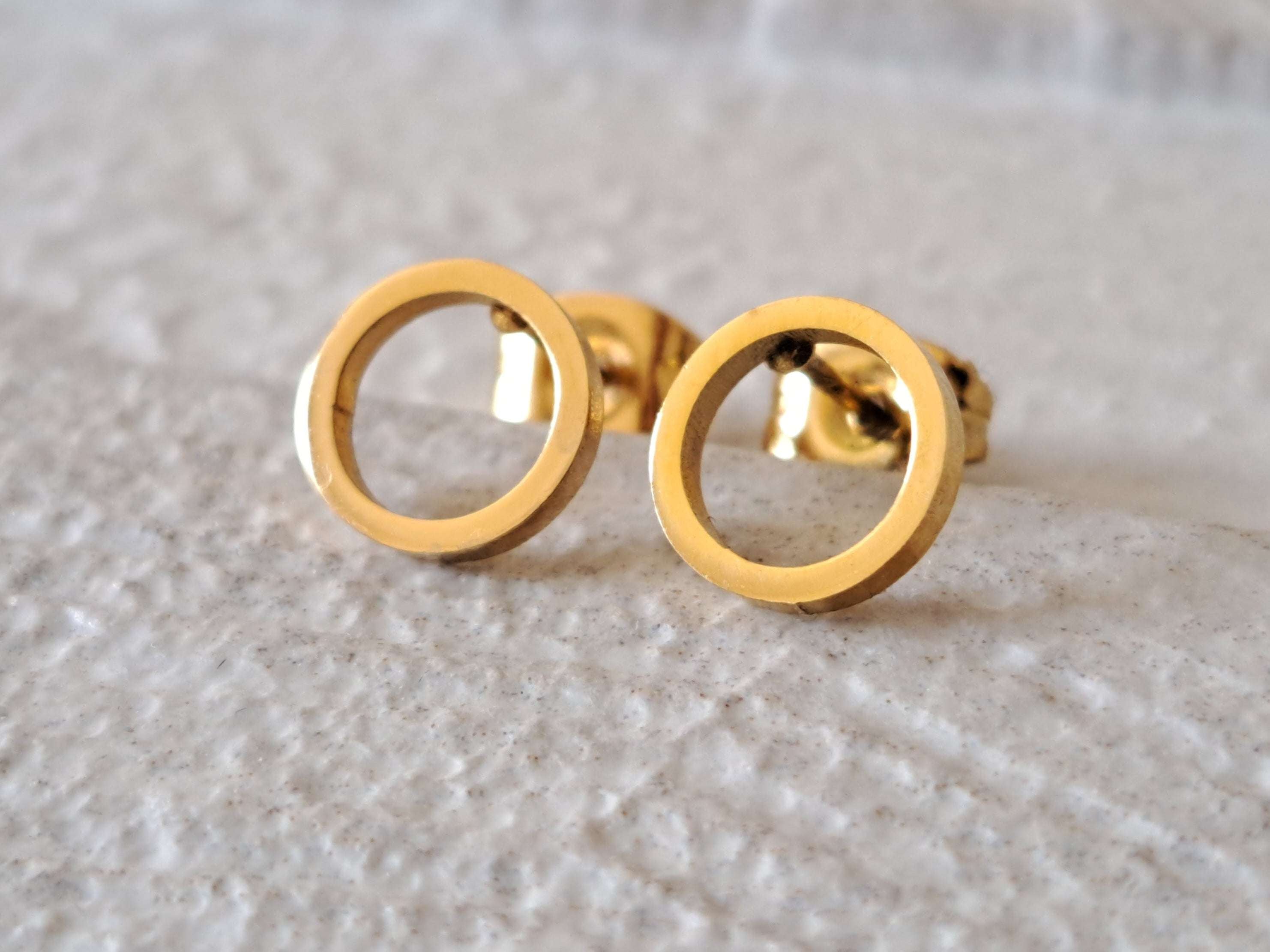 Gold Small Hollow Round Circle Earrings