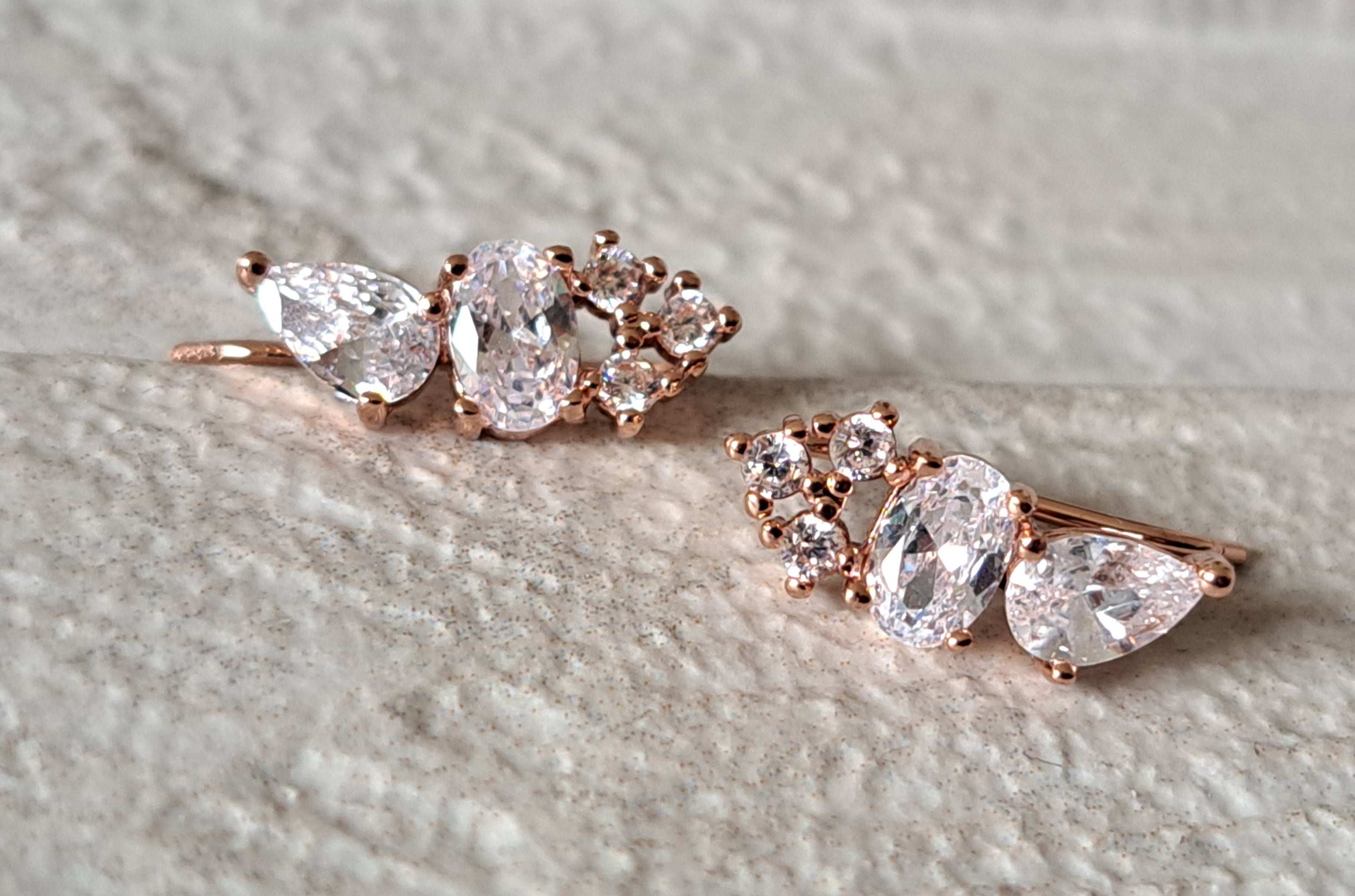 Rose Gold Small Swarovski Crystal Leaf Climber Earrings