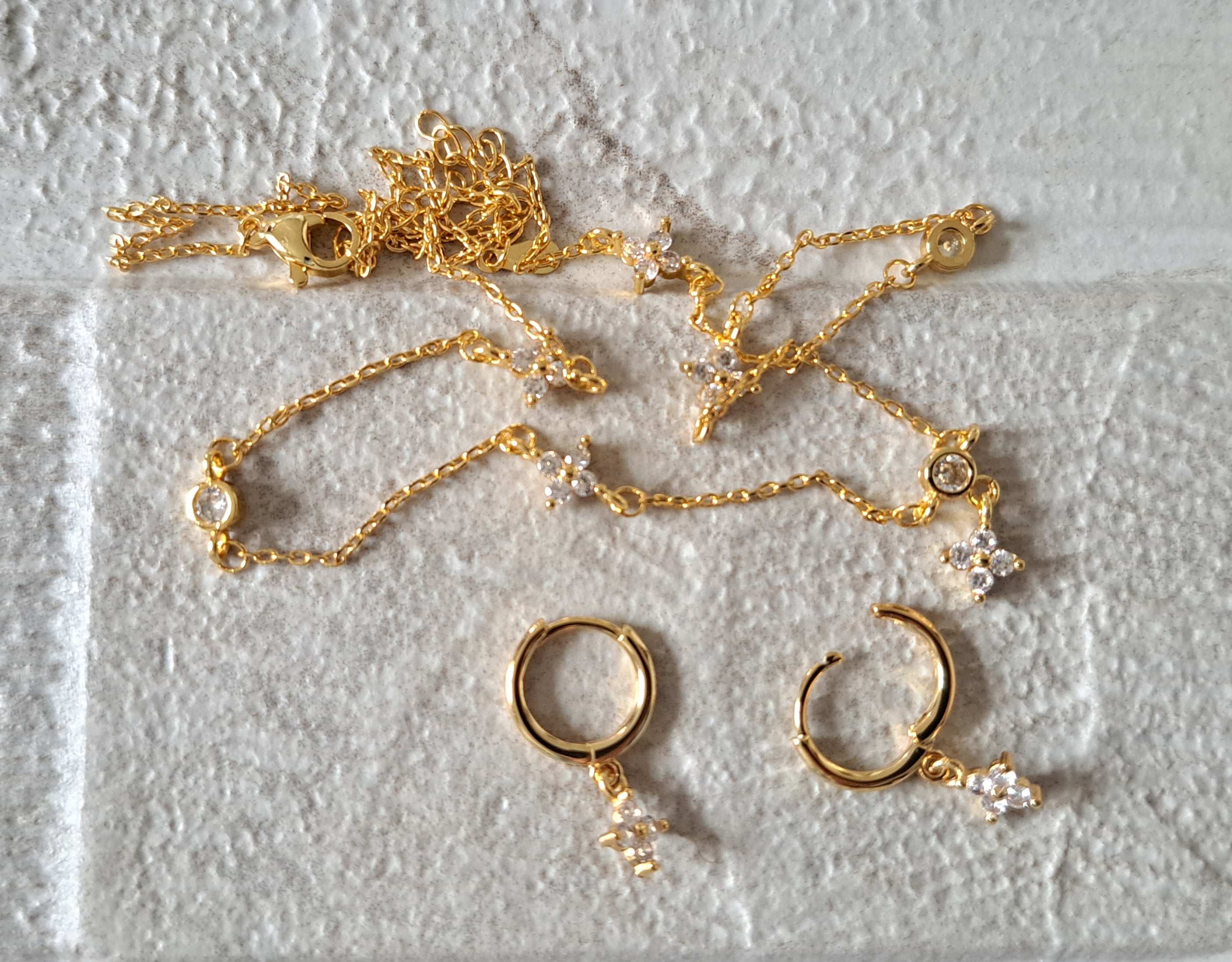 Gold Plated Floral Swarovski Crystal Necklace & Earring Set