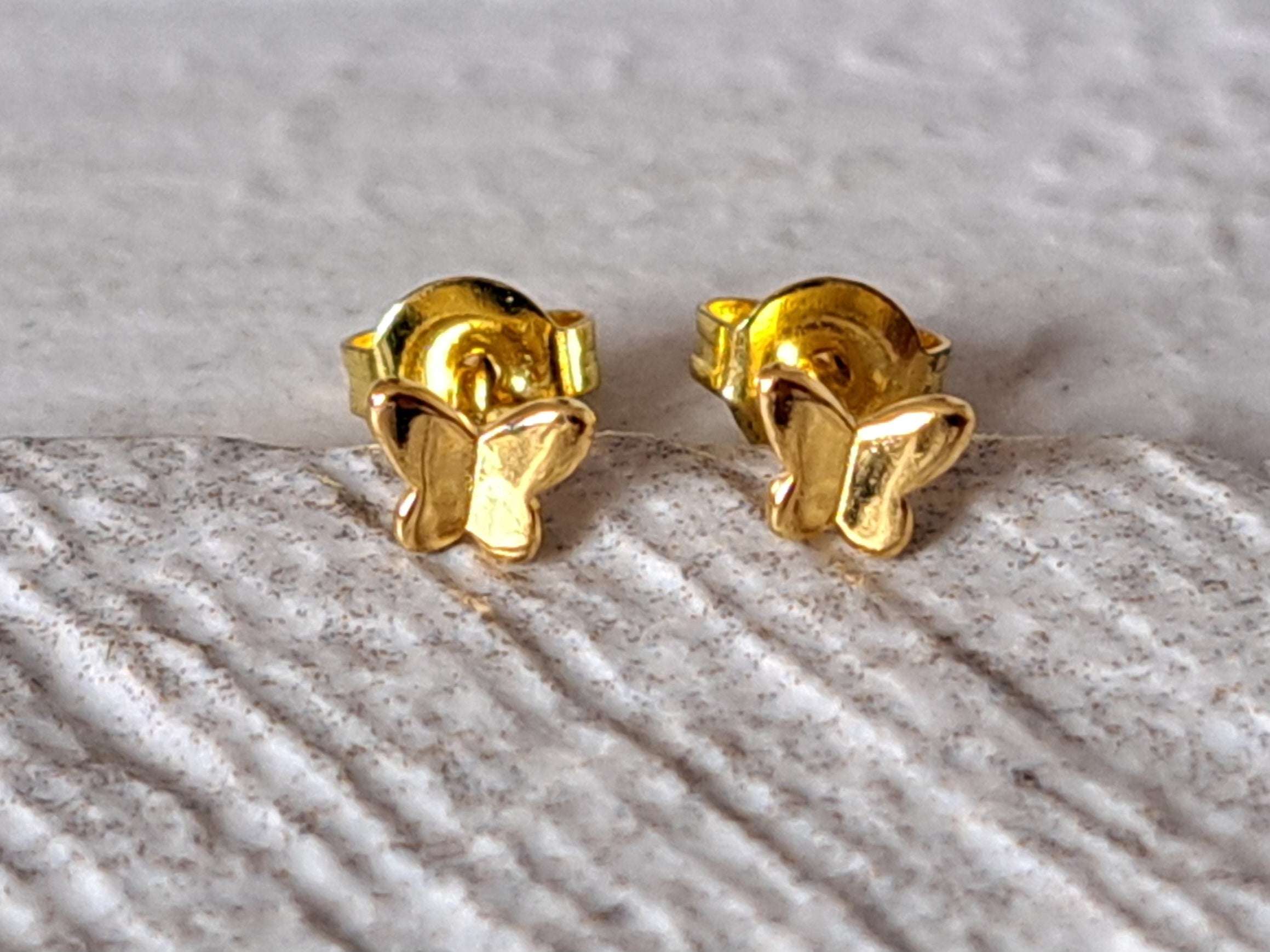 Gold Finish 925 Silver Tiny Butterfly Earrings