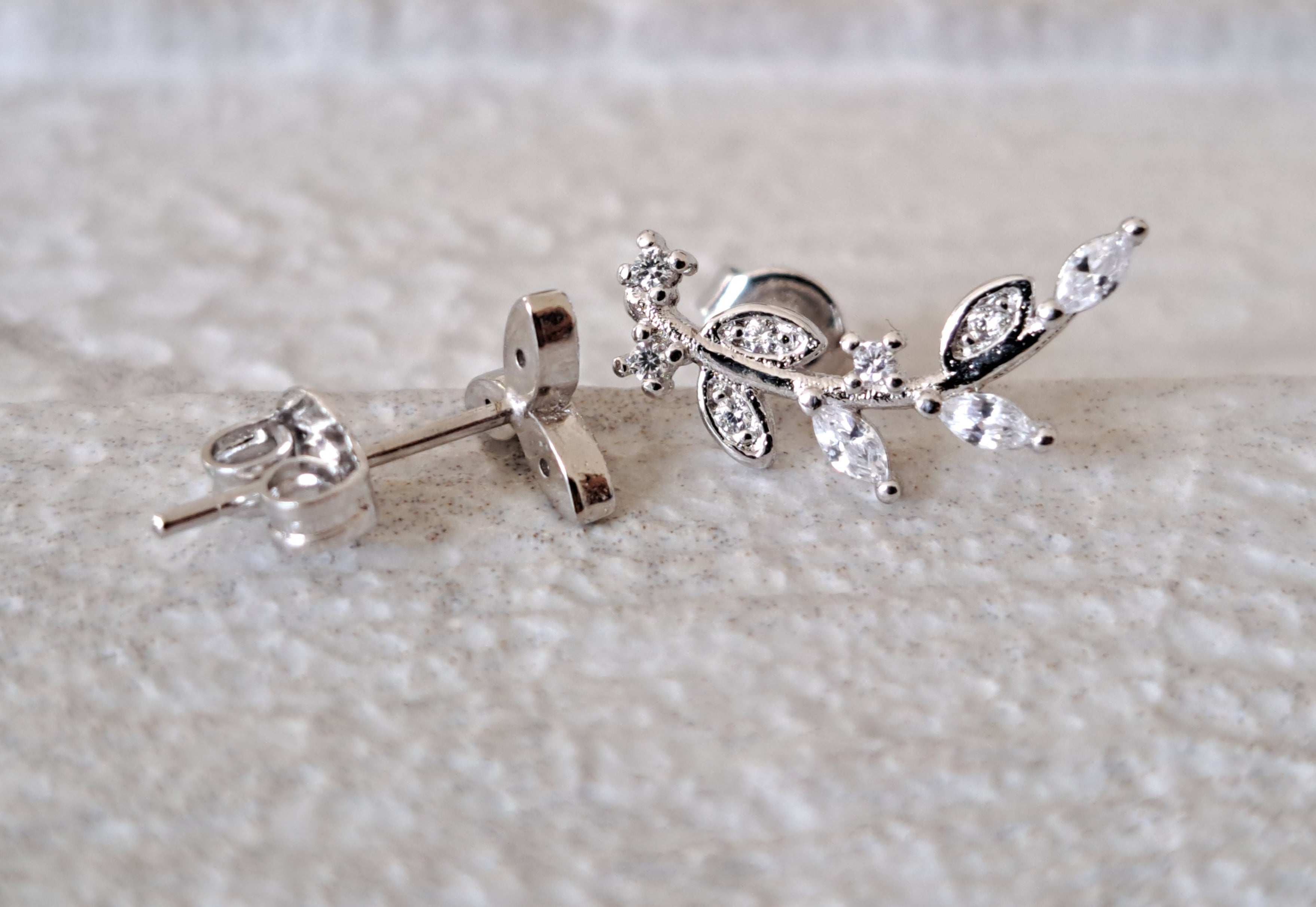 Silver Plated Swarovski Crystal Link Leaf Stud and Climber Earrings