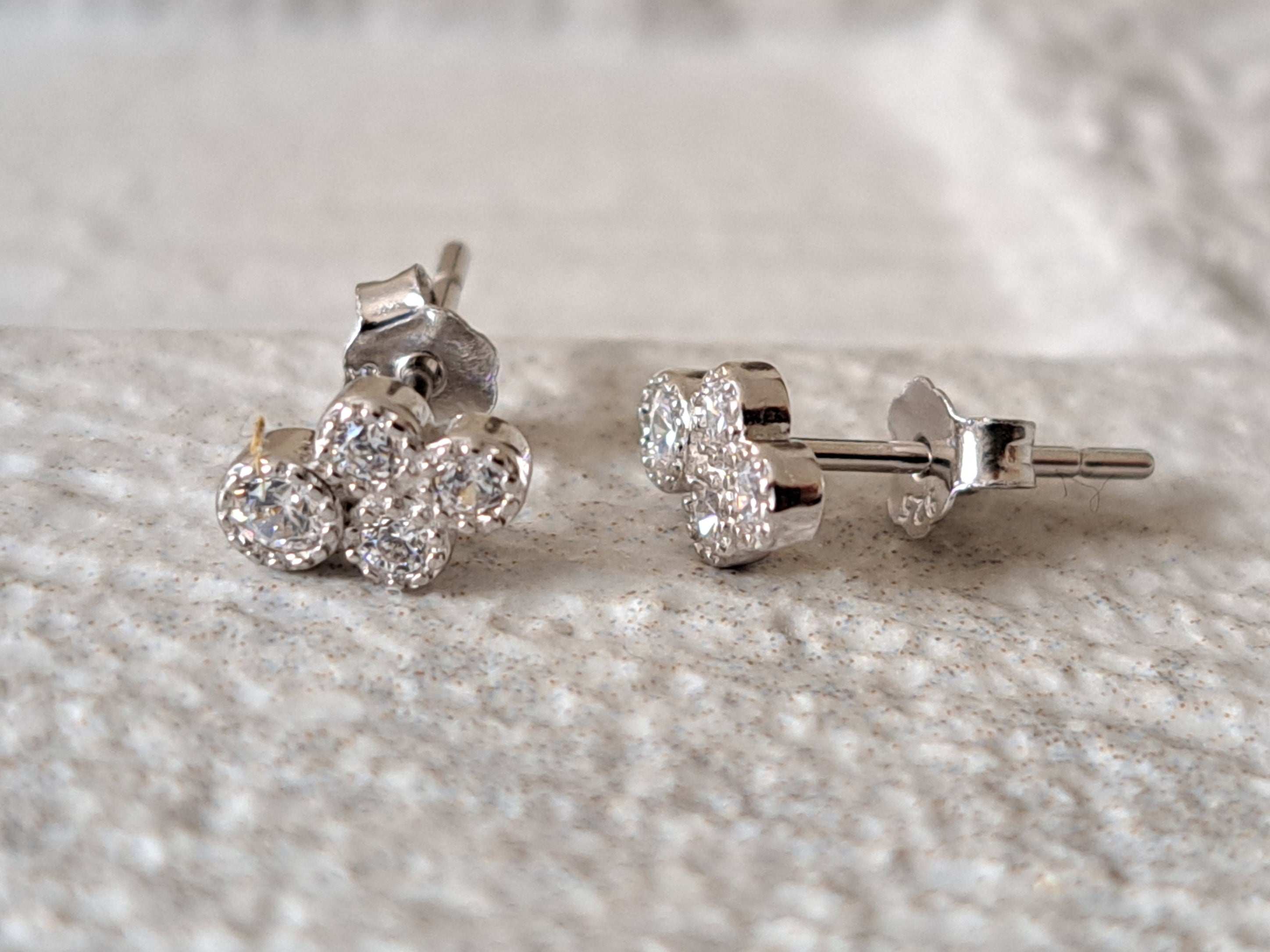 Tiny Sterling Silver Four Dot Swarovski Crystal Earrings