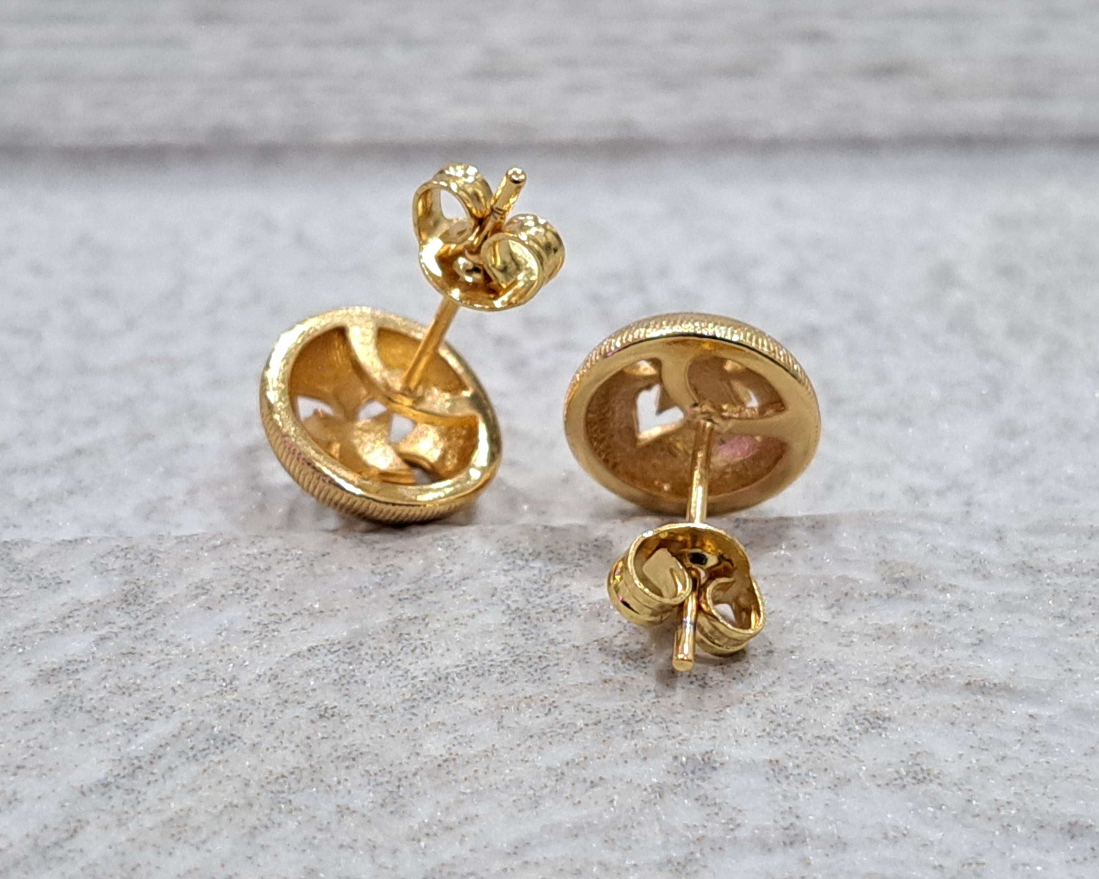 Gold Round Textured Swarovski Crystal Earrings