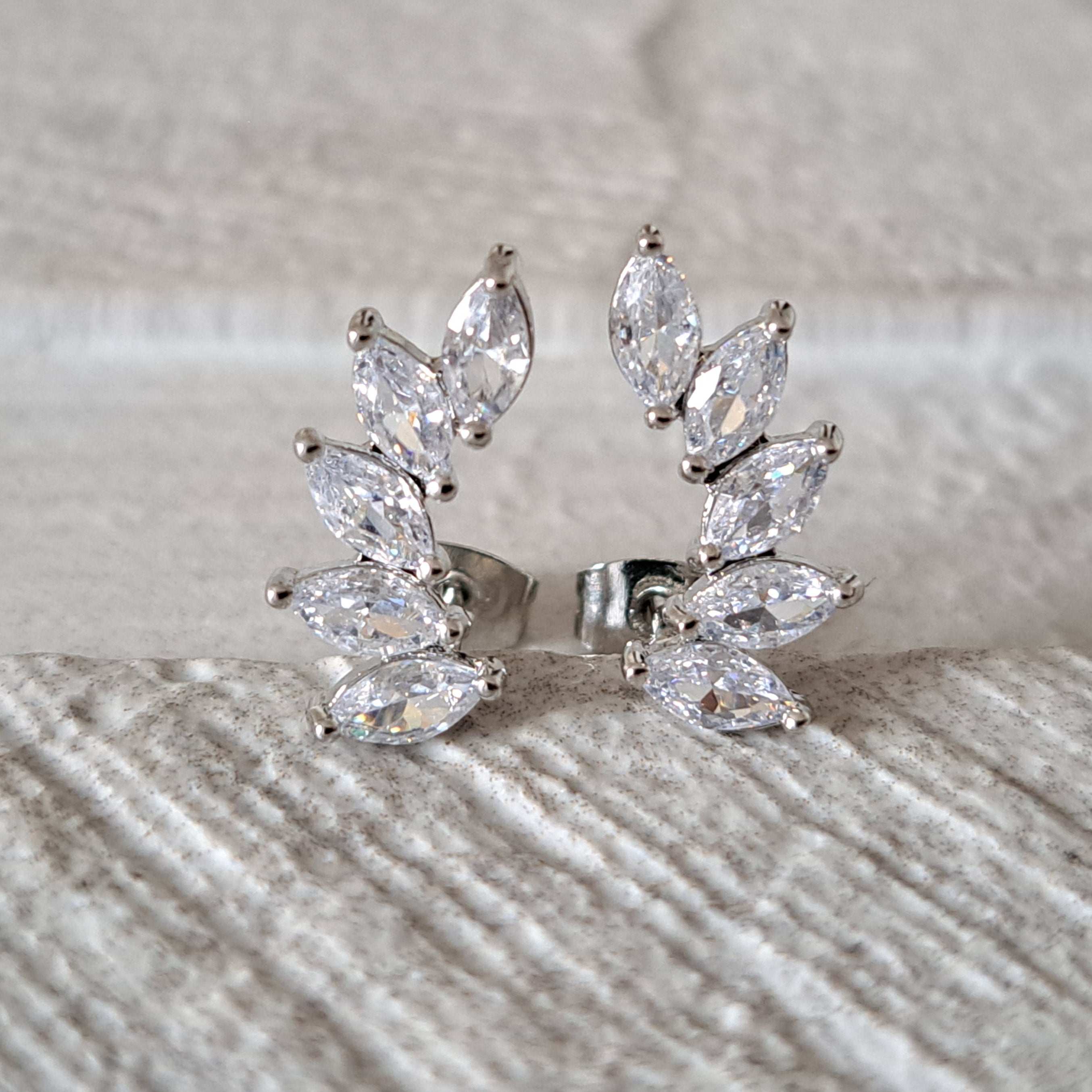Silver Leaf Climber Swarovski Crystal Stud Earrings