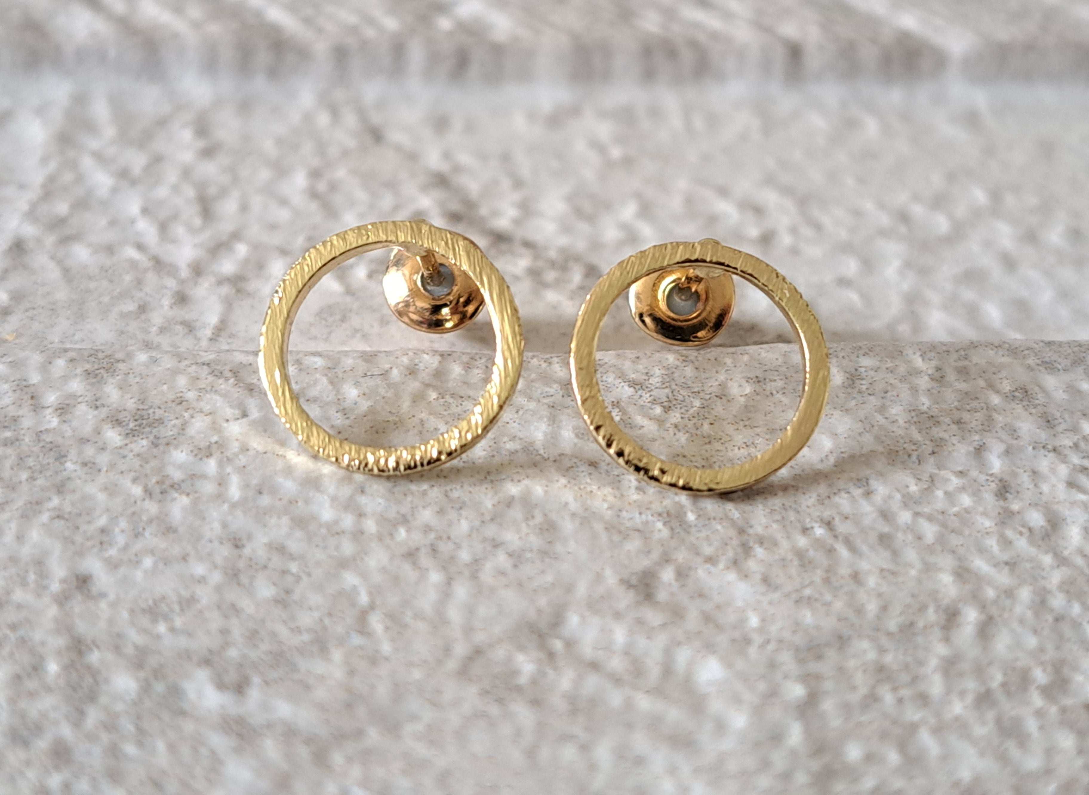 Gold Textured Hollow Circle Stud Earrings