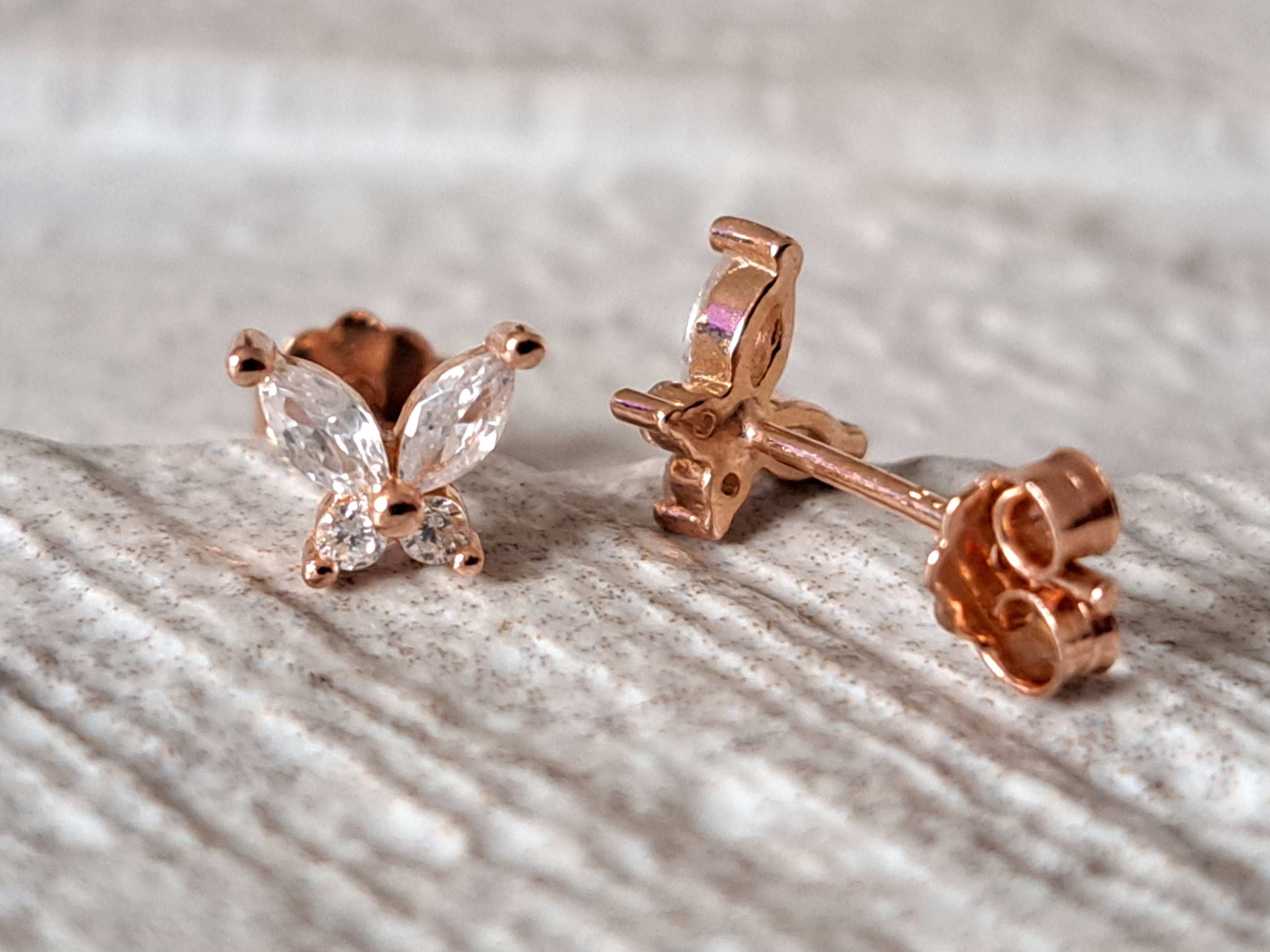 Mini Rose Gold Swarovski Crystal Butterfly Earrings