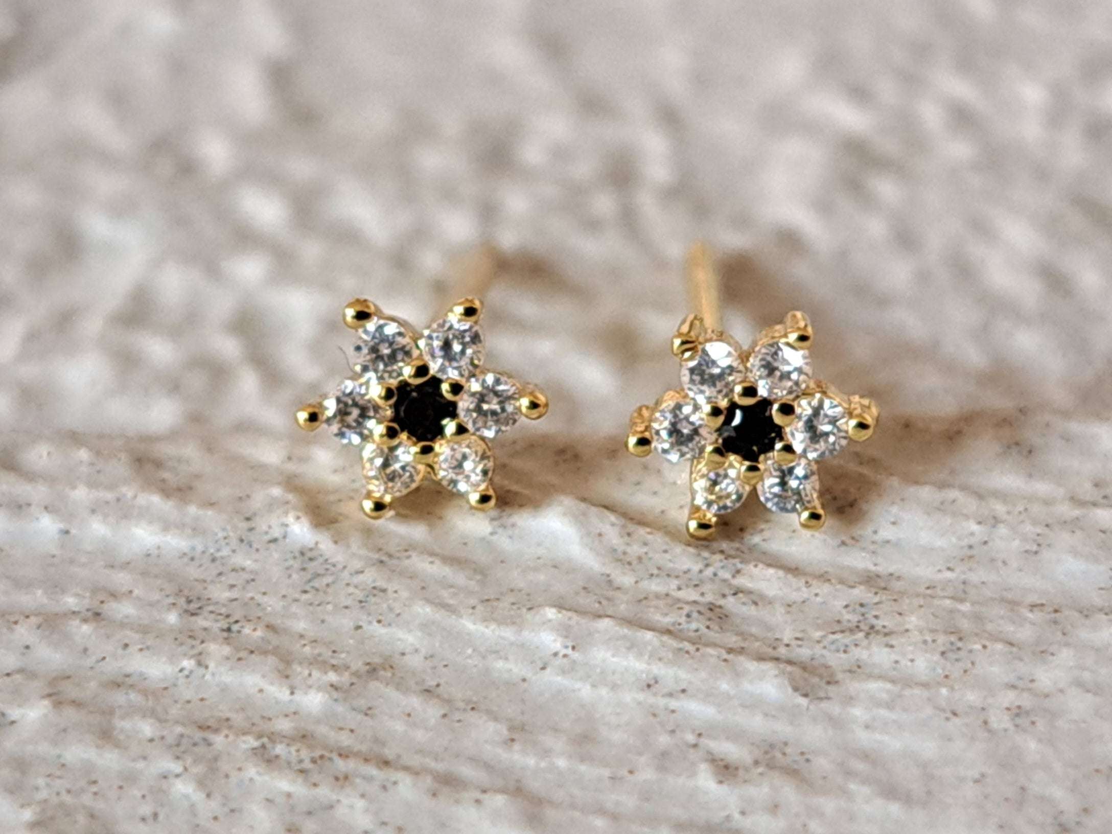 Tiny Gold Black Swarovski Crystal Stud Earrings