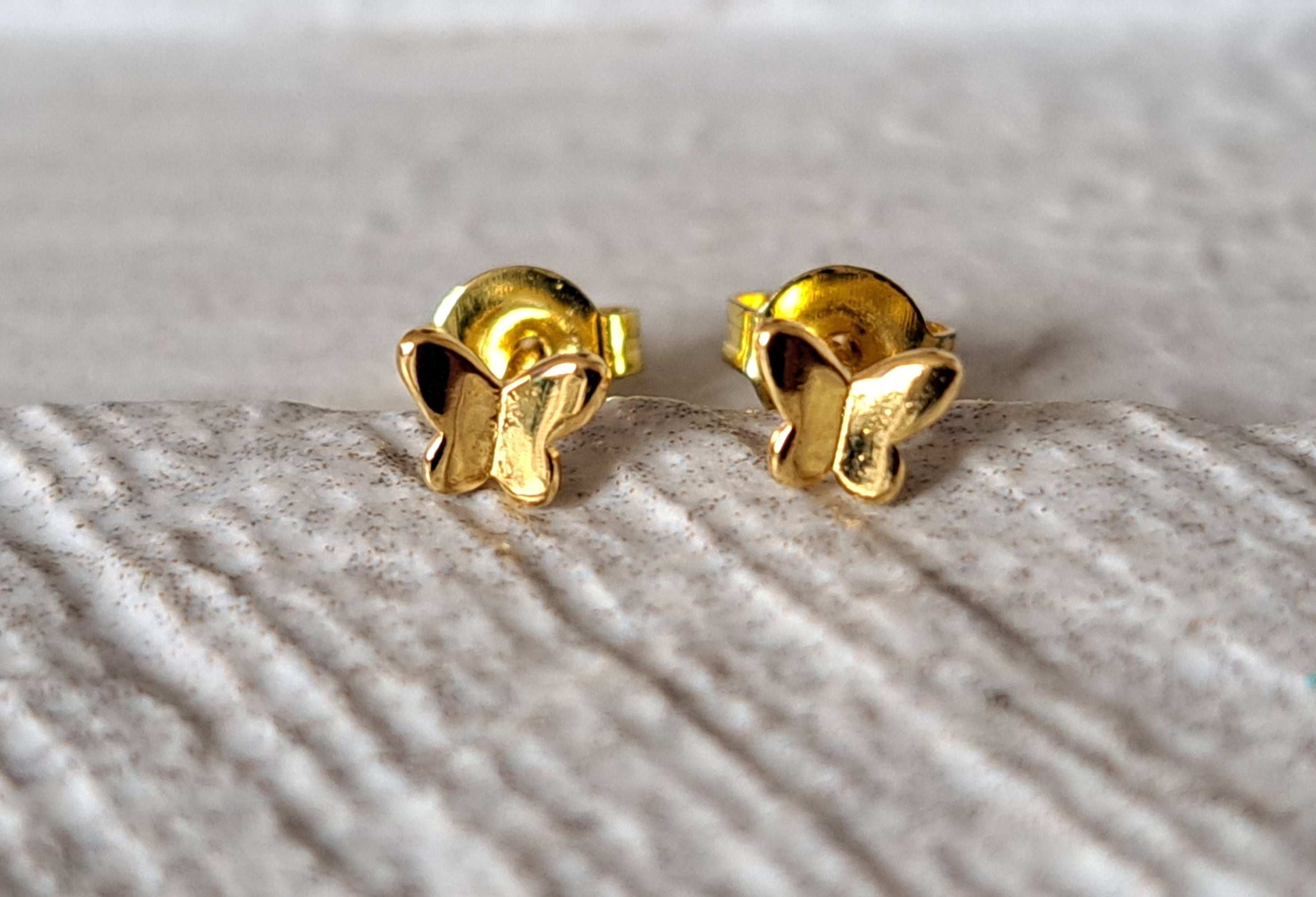 Gold Finish 925 Silver Tiny Butterfly Earrings