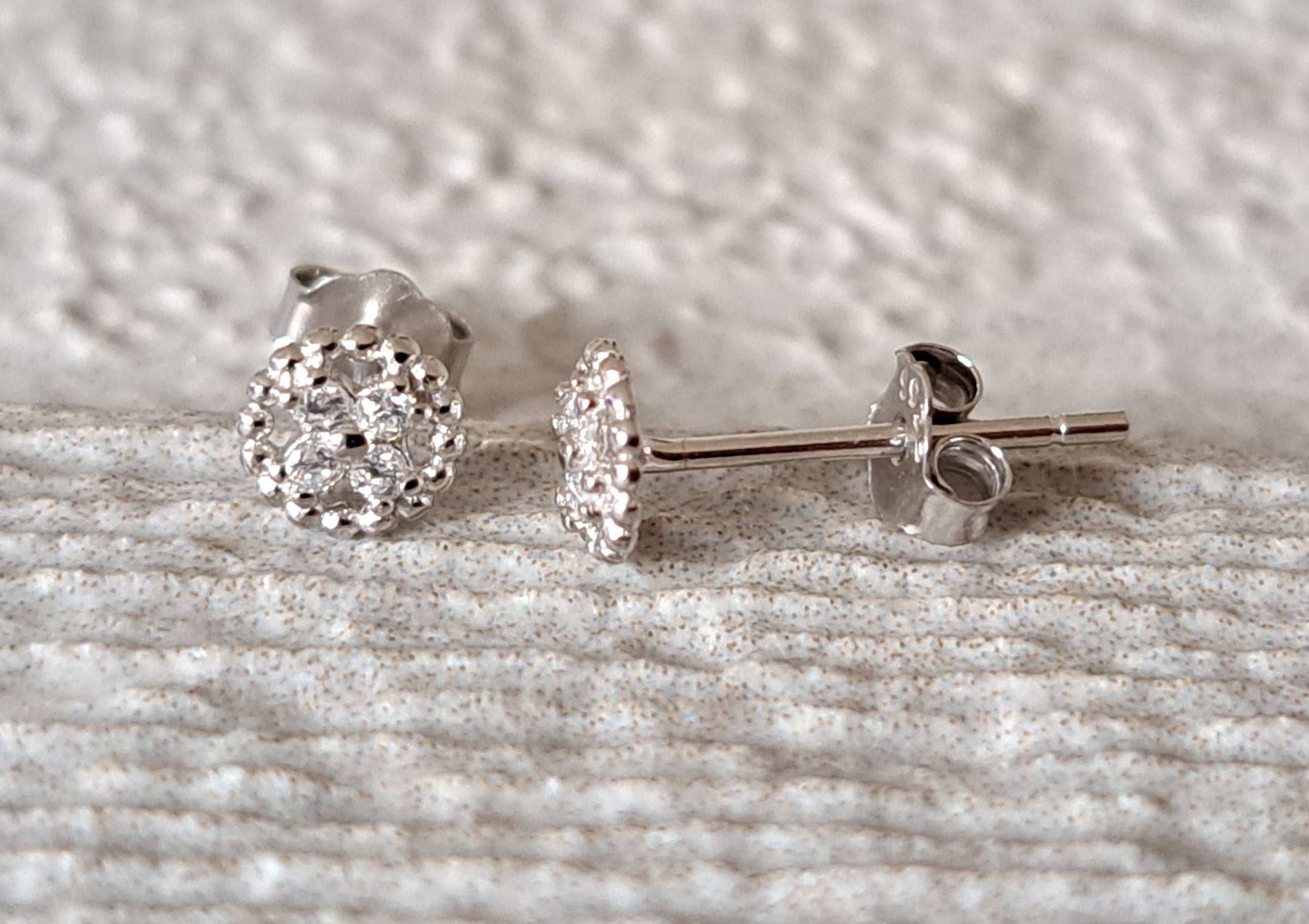 Silver Mini Circle Swarovski Crystal Stud Earrings