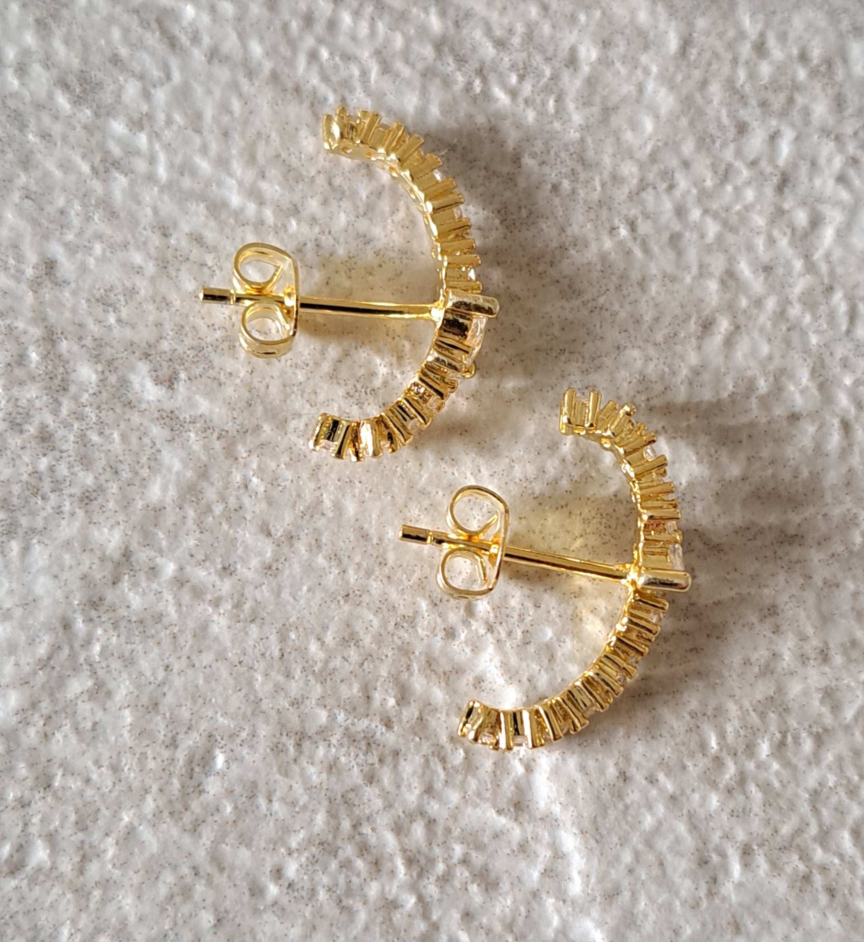 Gold Plated Swarovski Crystal Half Moon Earrings