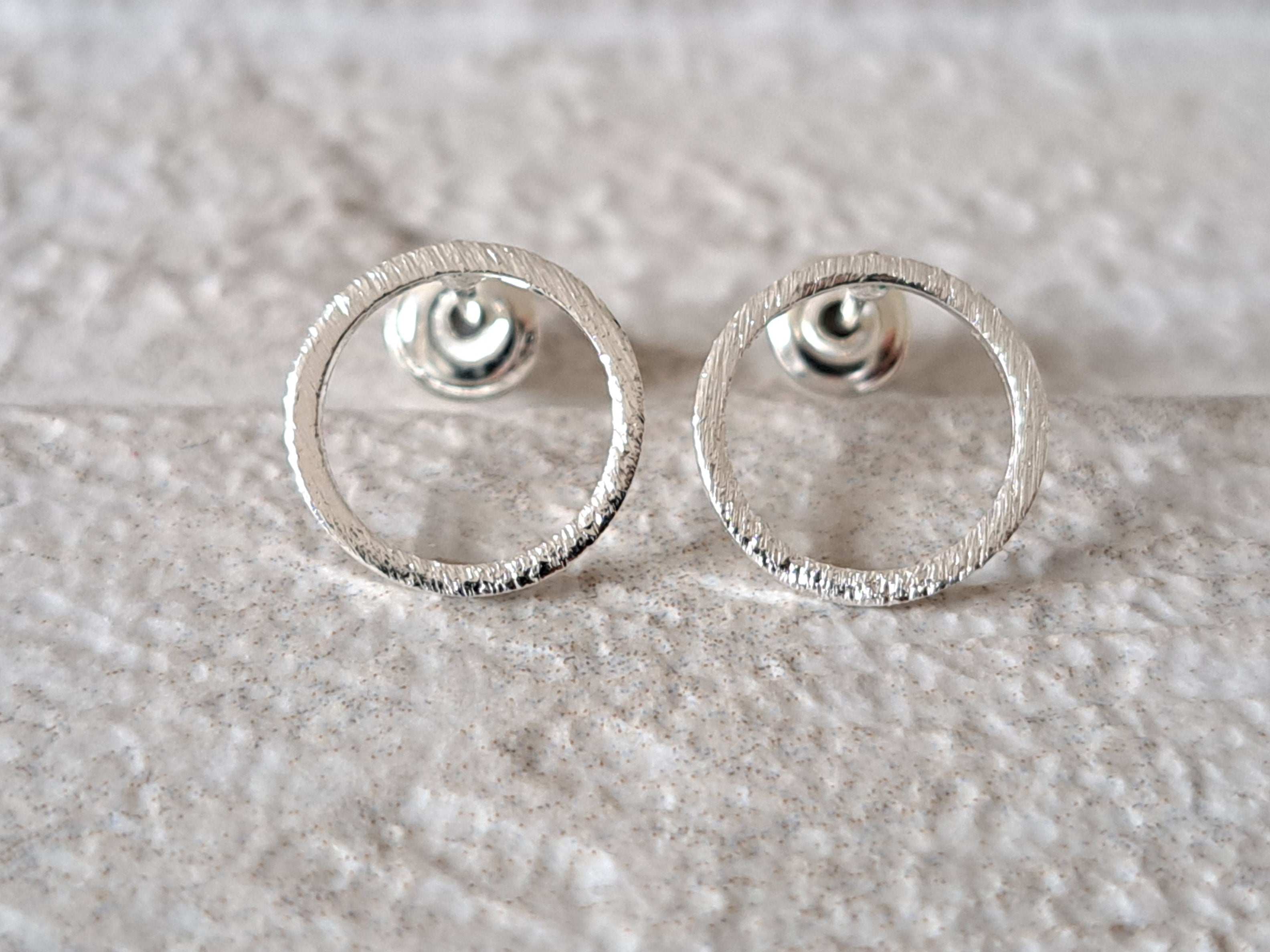 Silver Textured Hollow Circle Stud Earrings