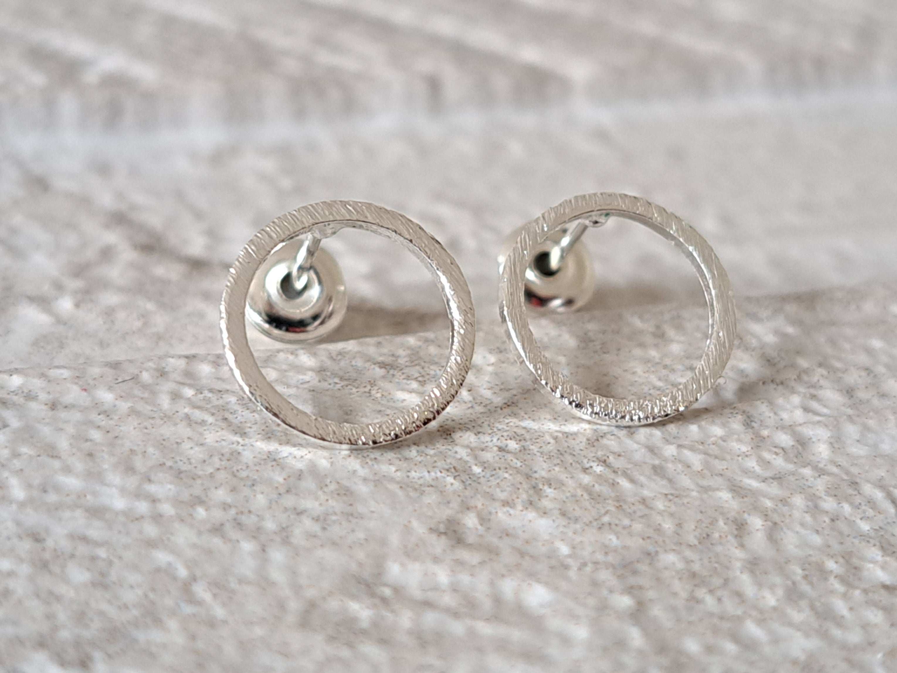 Silver Textured Hollow Circle Stud Earrings