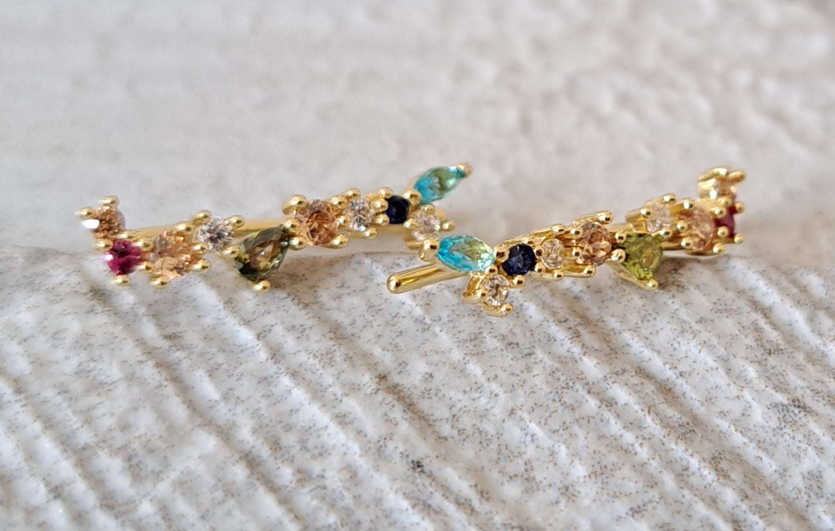 Gold Small Swarovski Crystal Multi Colour Wing Climber Earrings