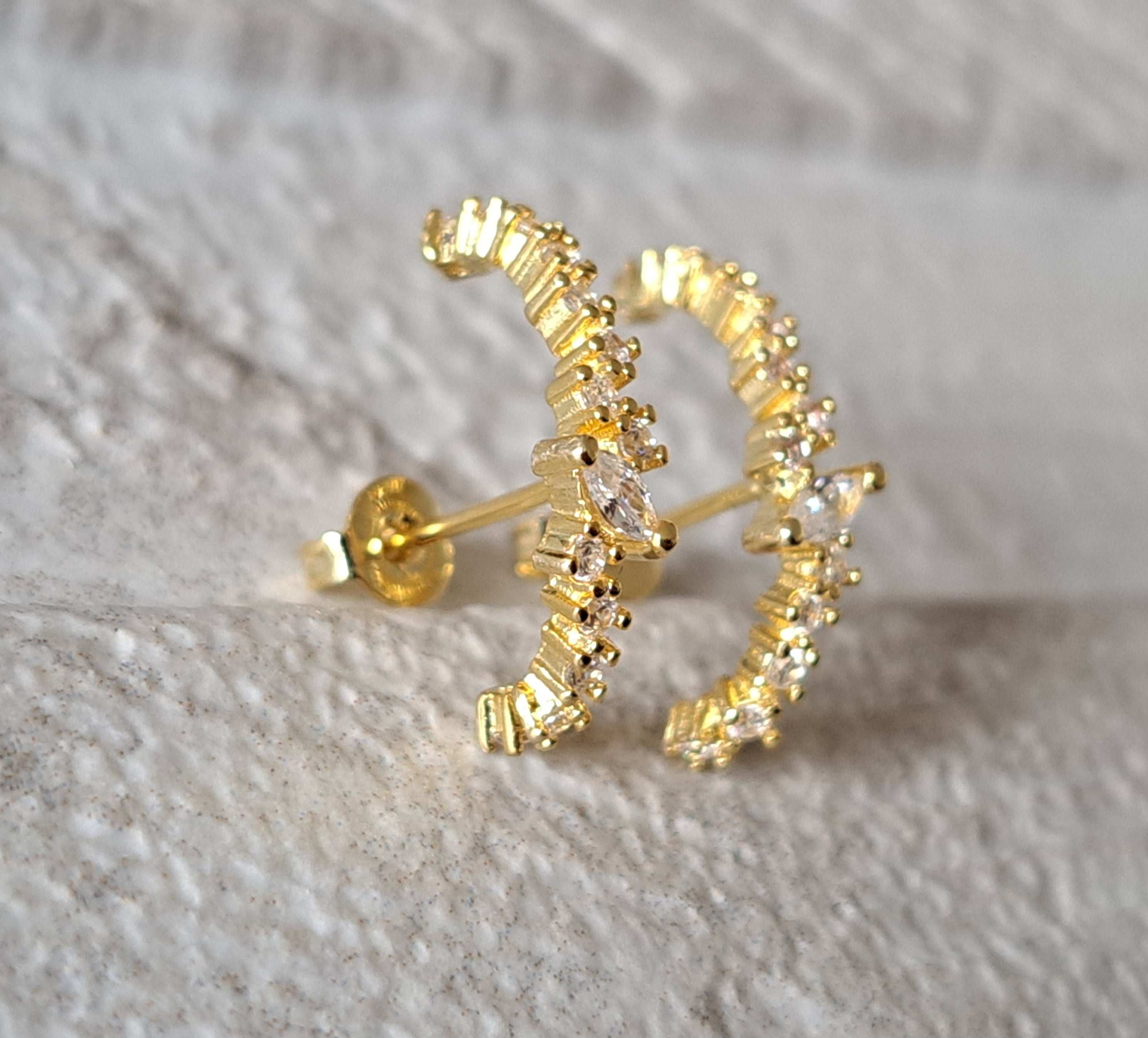 Gold Plated Swarovski Crystal Half Moon Earrings