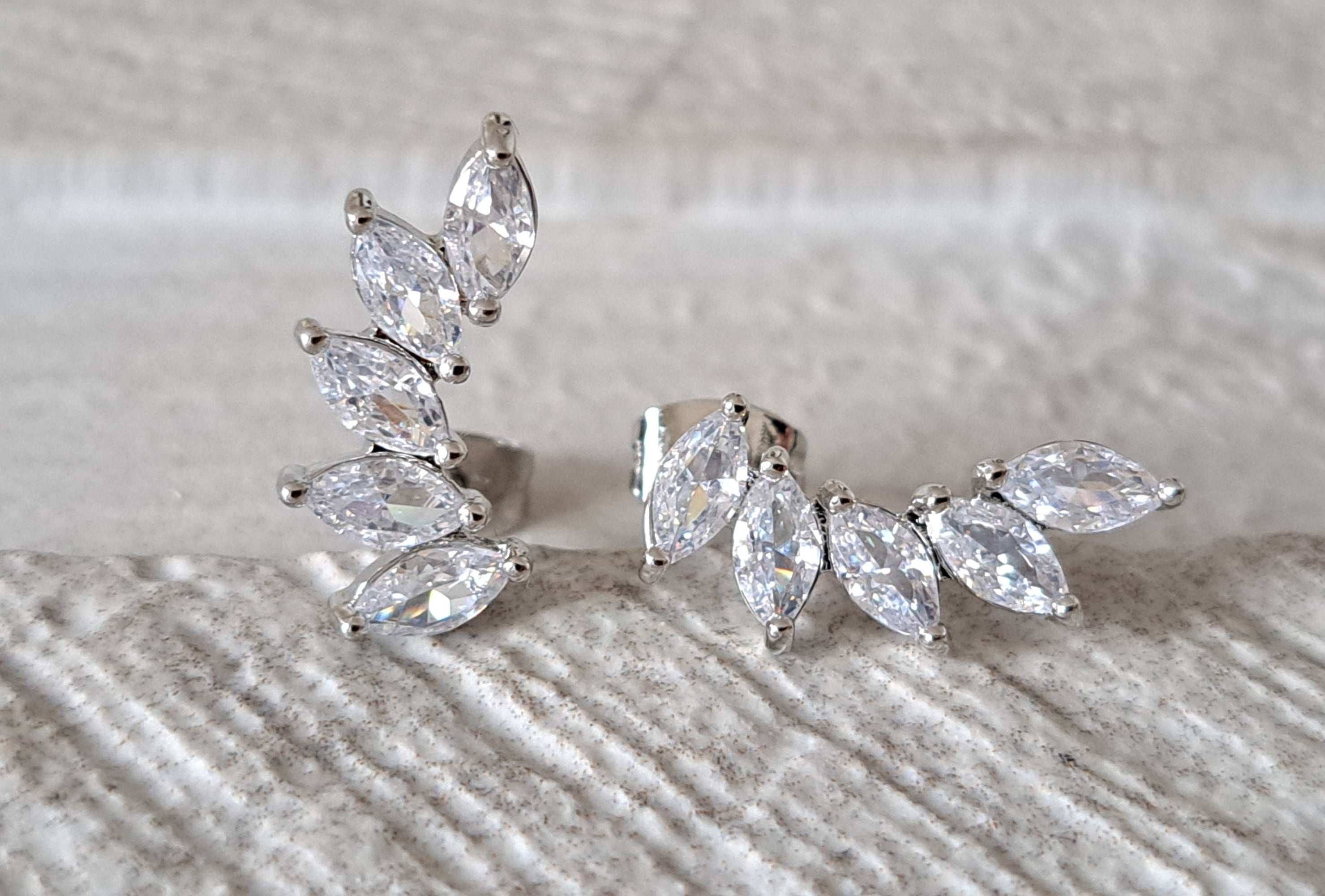 Silver Leaf Climber Swarovski Crystal Stud Earrings