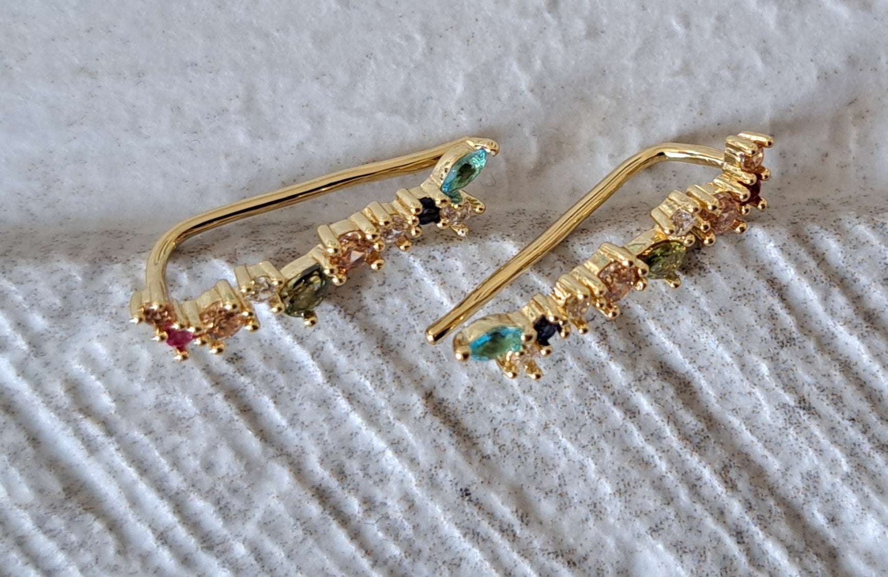Gold Small Swarovski Crystal Multi Colour Wing Climber Earrings