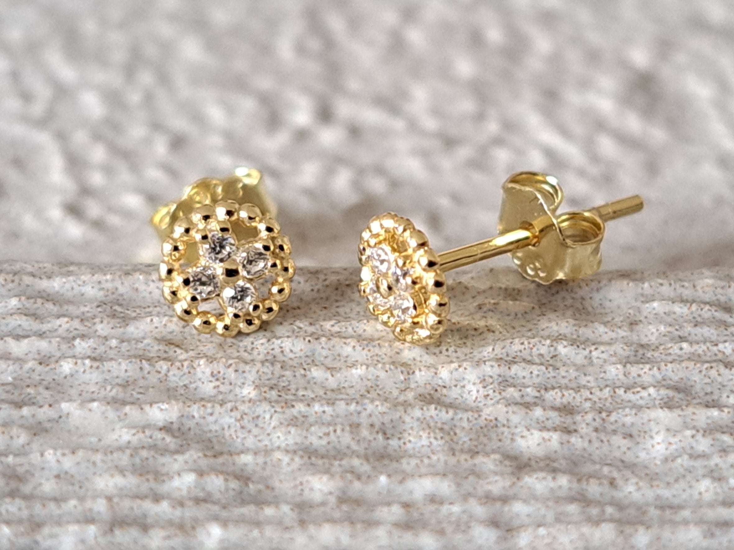Gold Mini Circle Swarovski Crystal Stud Earrings