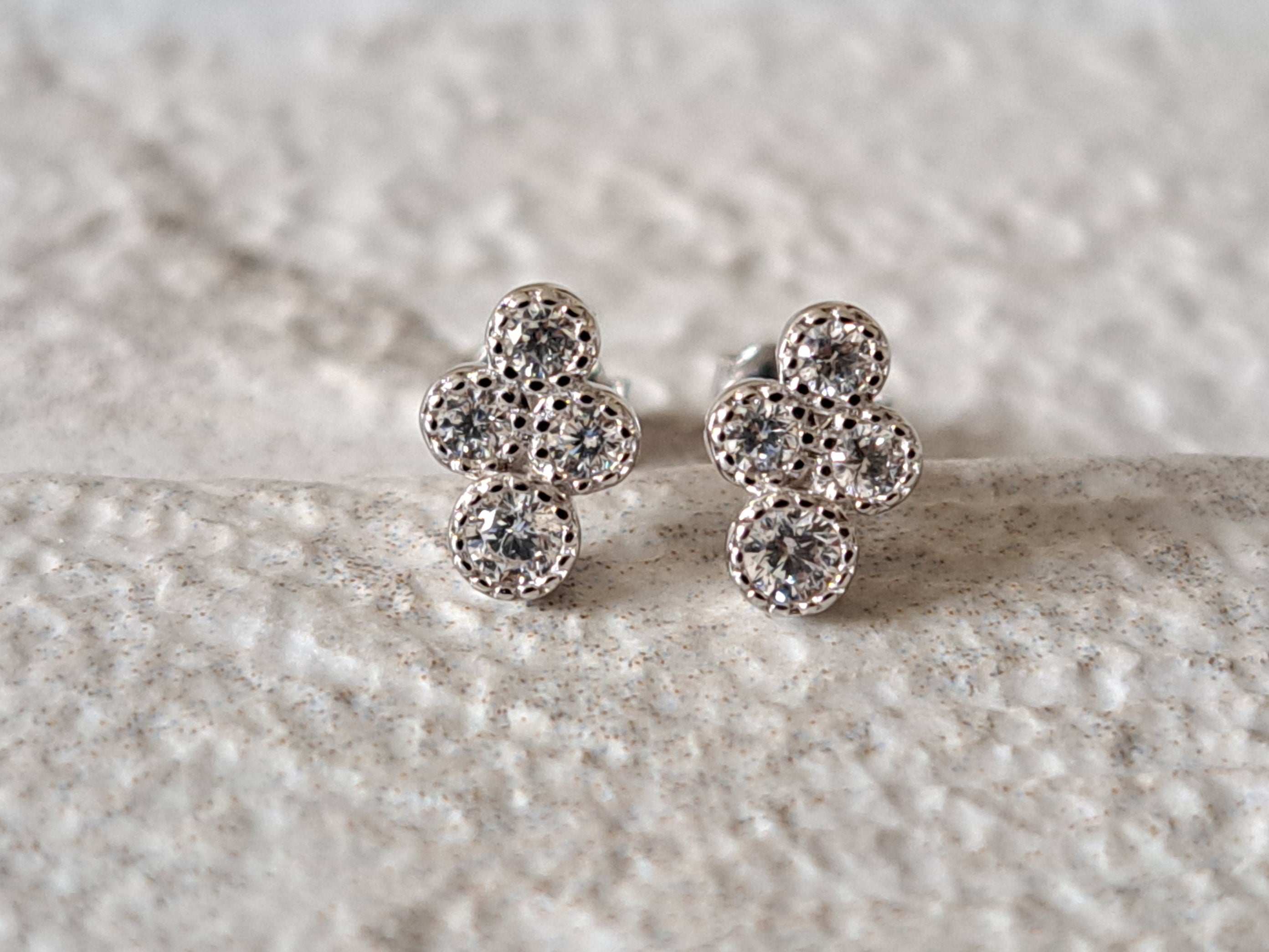 Tiny Sterling Silver Four Dot Swarovski Crystal Earrings