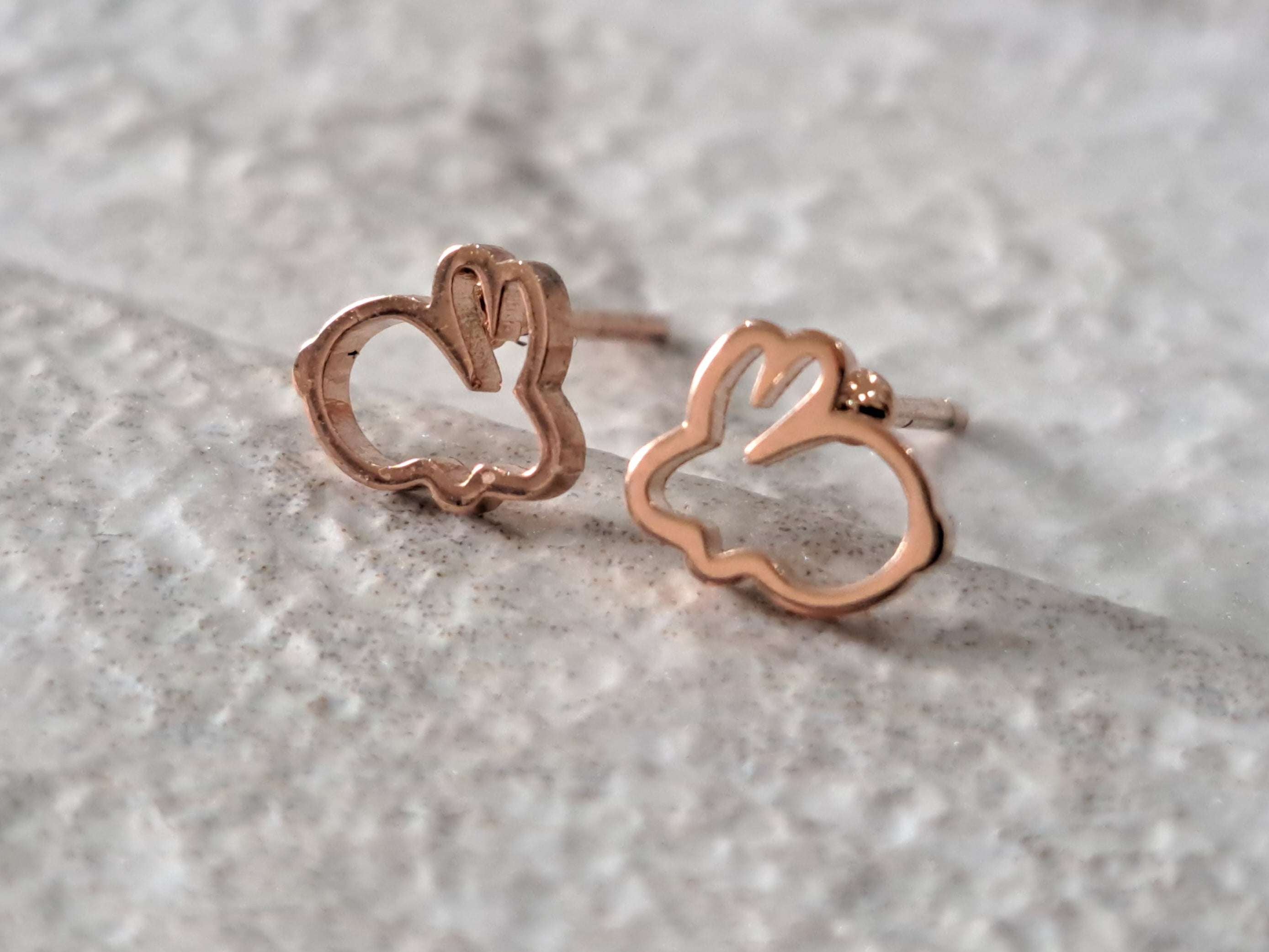 Rose Gold Small Hollow Rabbit Earrings