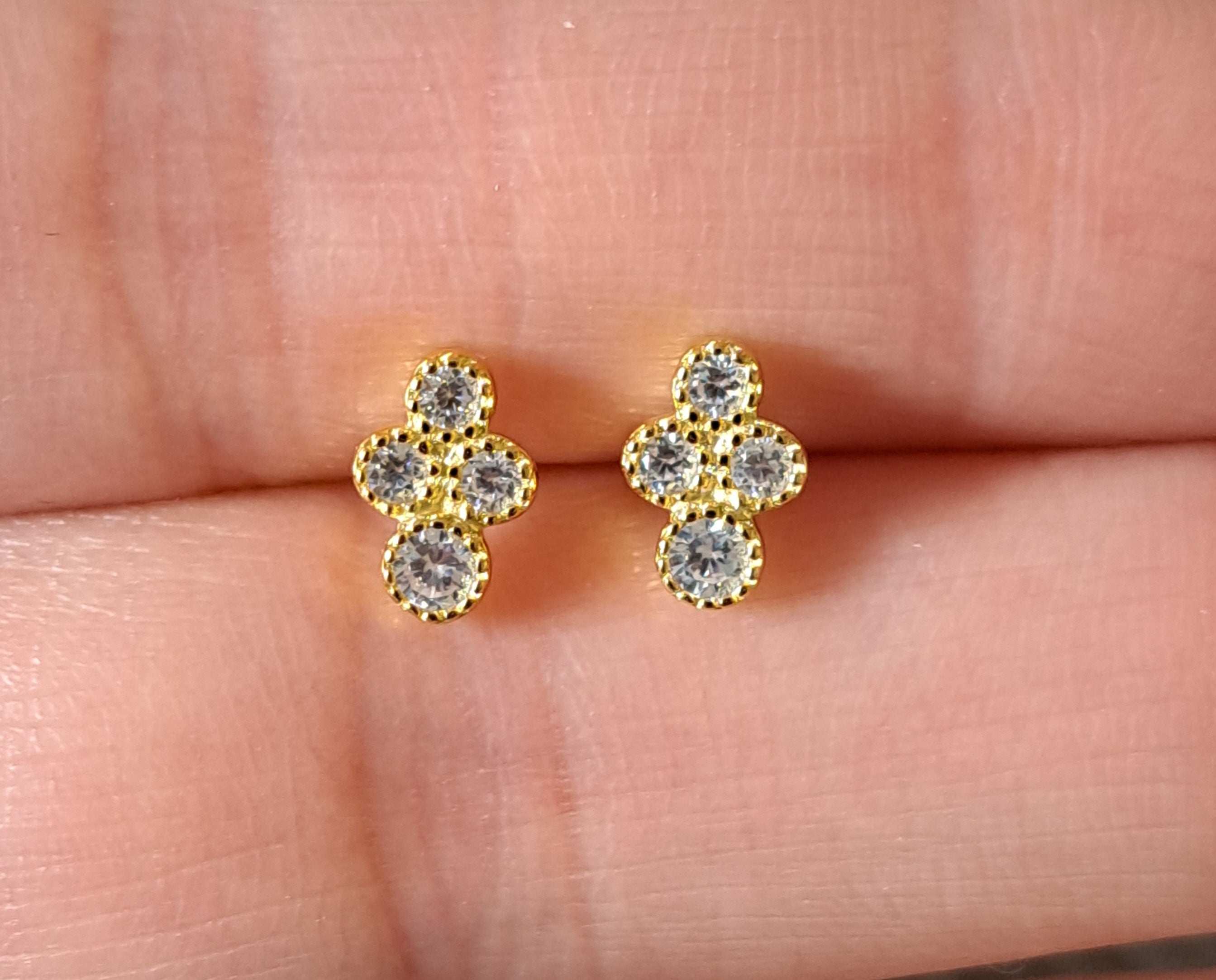 Gold Tiny Circle Swarovski Crystal Earrings