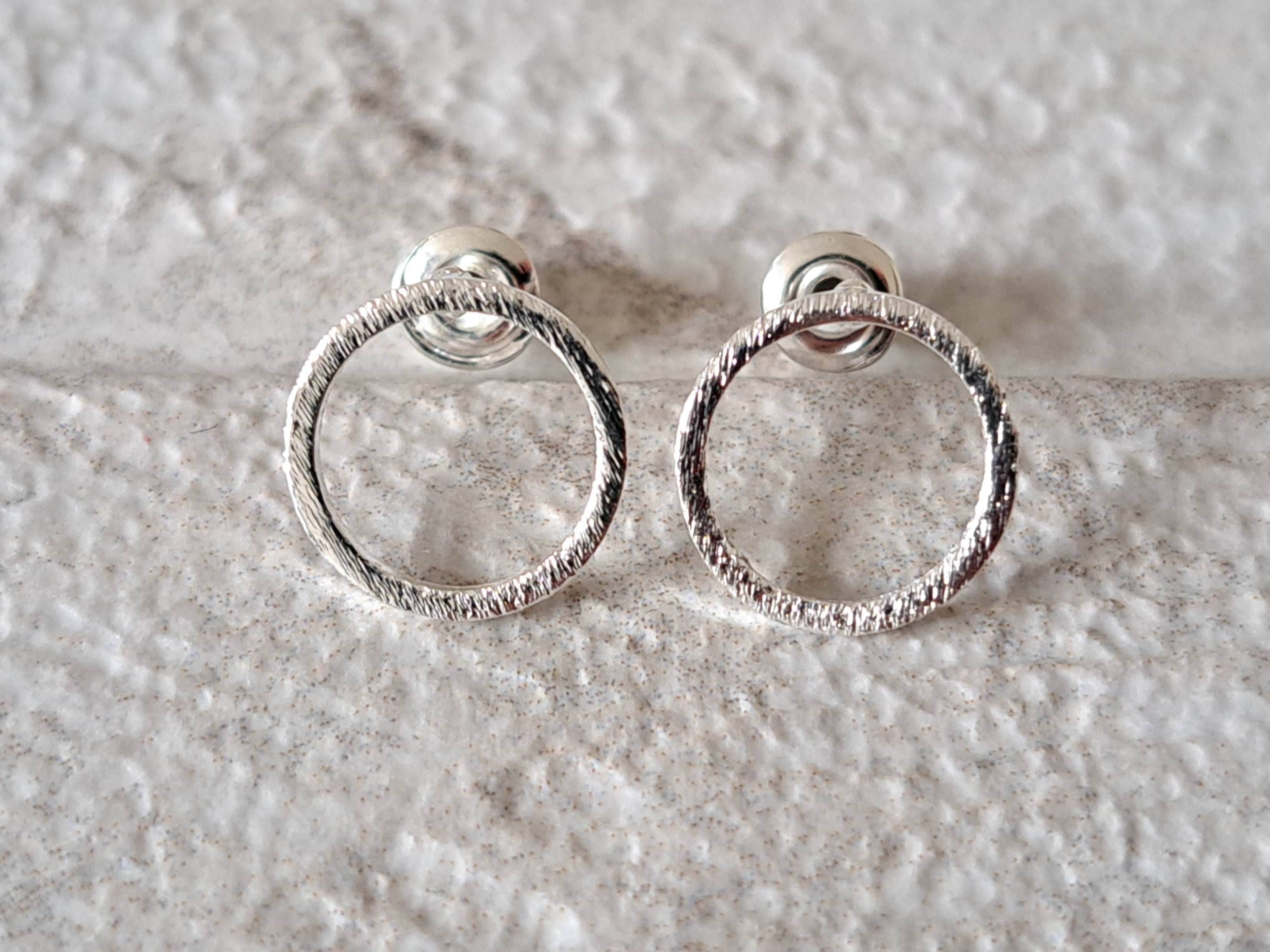 Silver Textured Hollow Circle Stud Earrings