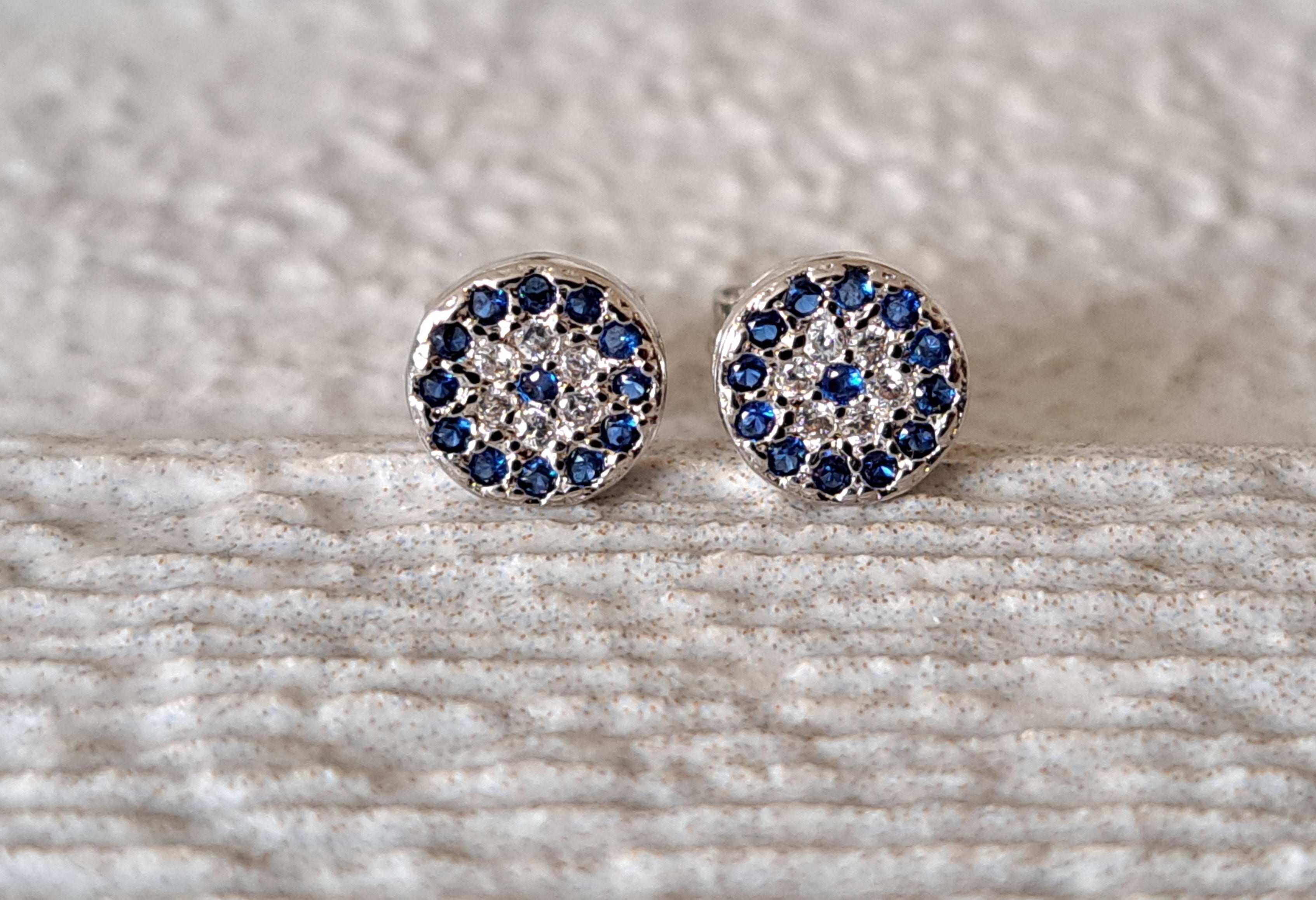 Tiny Silver Swarovski Crystal Evil Eye Stud Earrings
