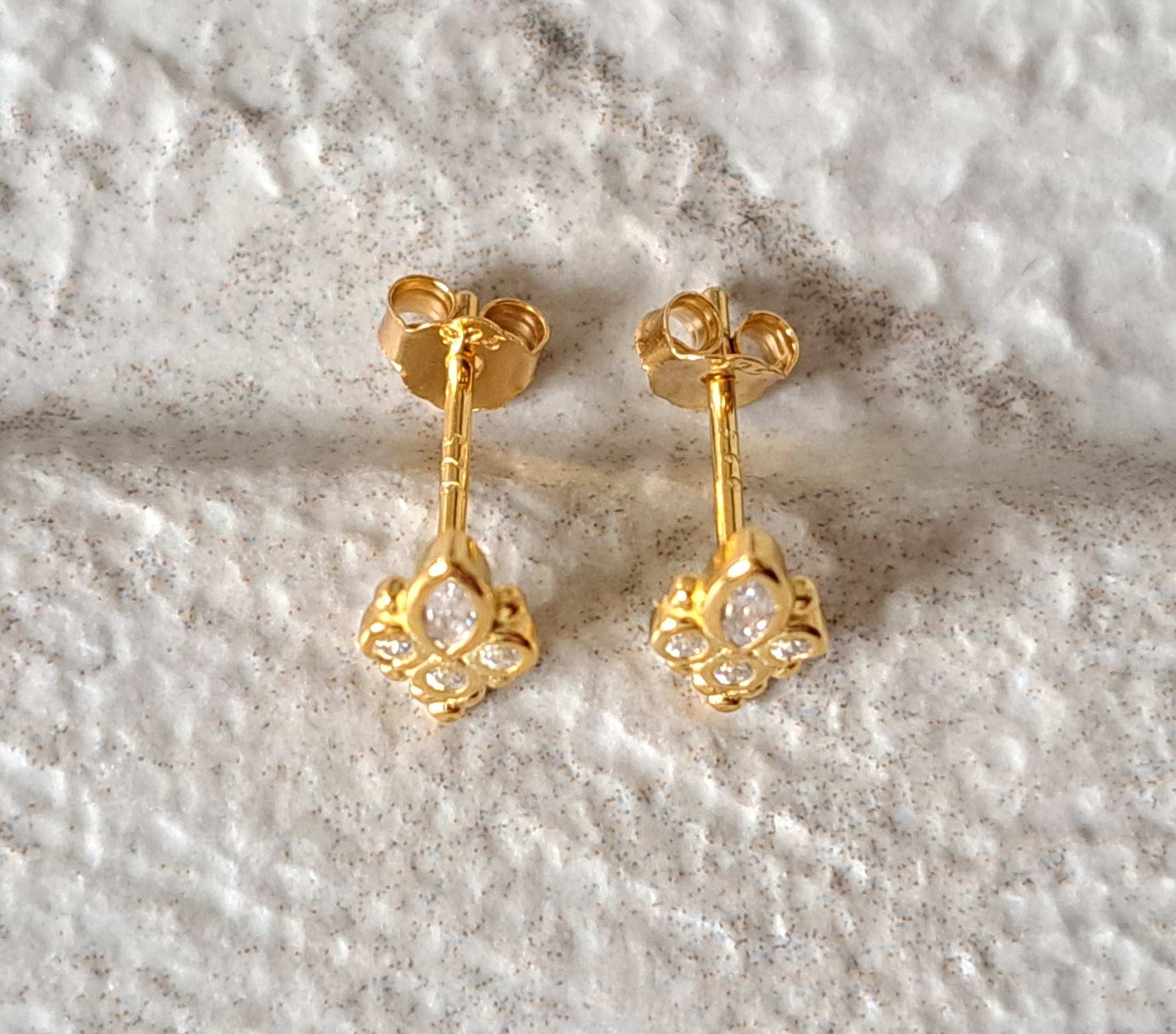 Tiny Gold Flower Swarovski Crystal Earrings