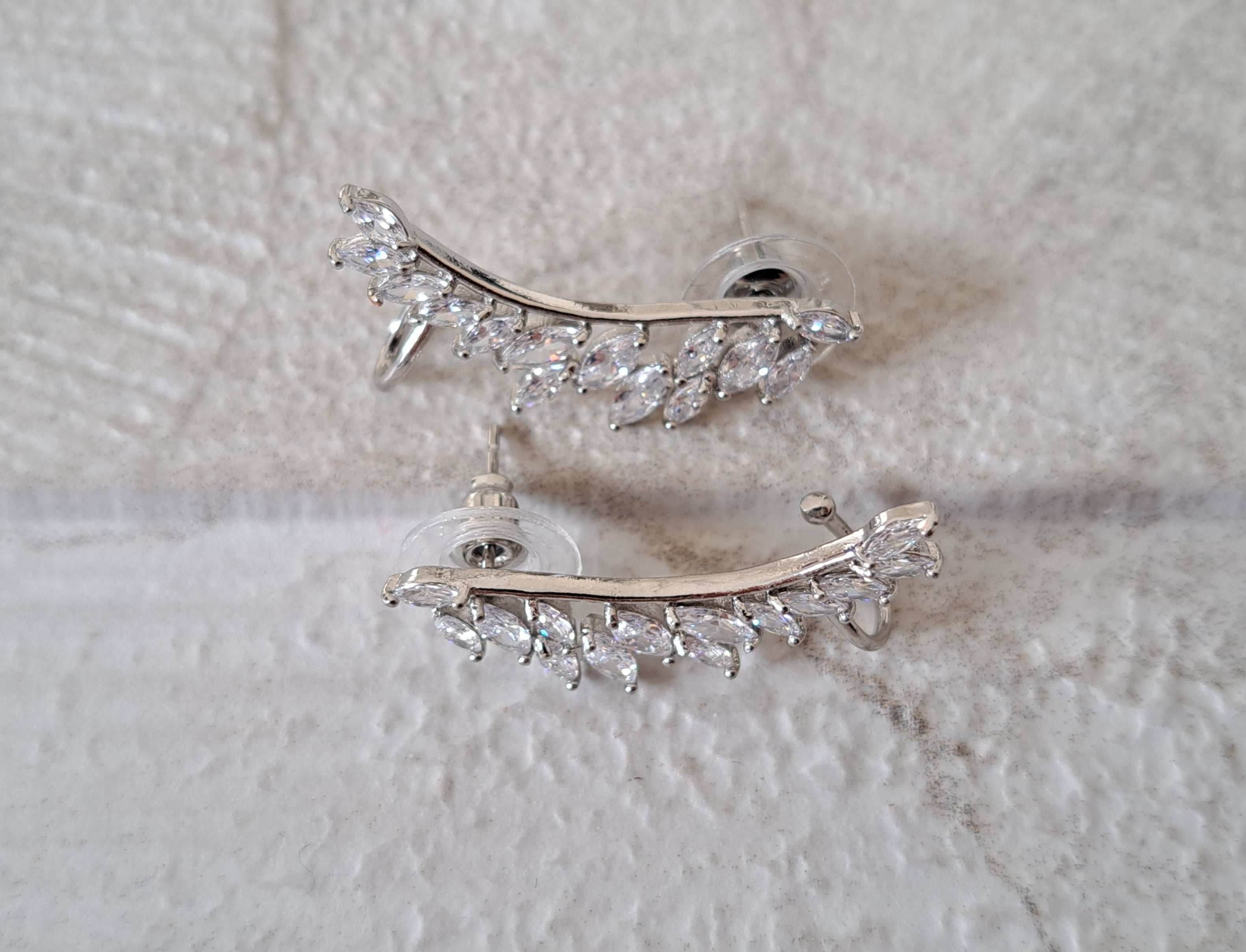 Silver Leaf Swarovski Crystal Wing Climber Earrings