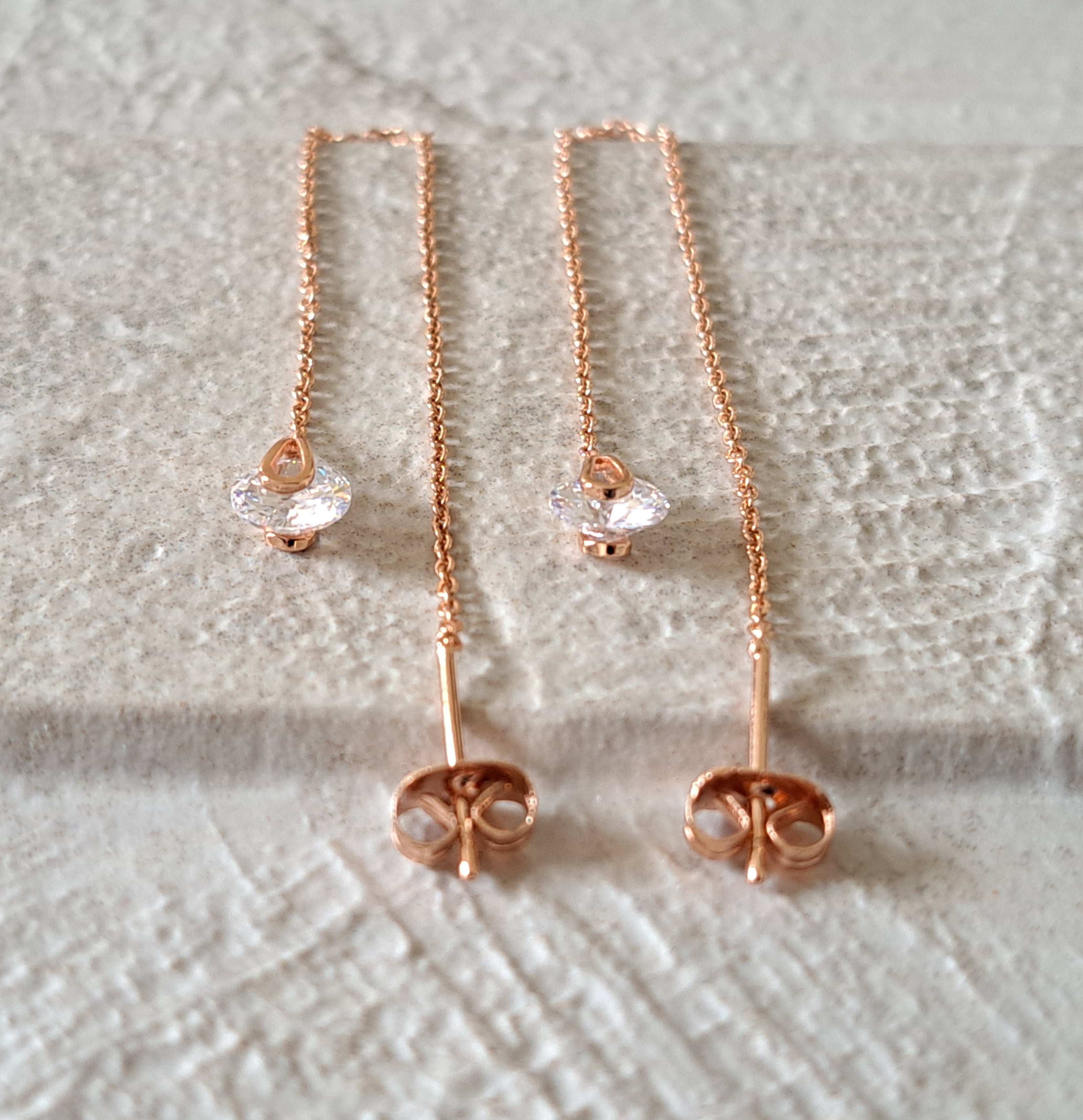Rose Gold Swarovski Crystal Long Water Droplet Chain Earrings
