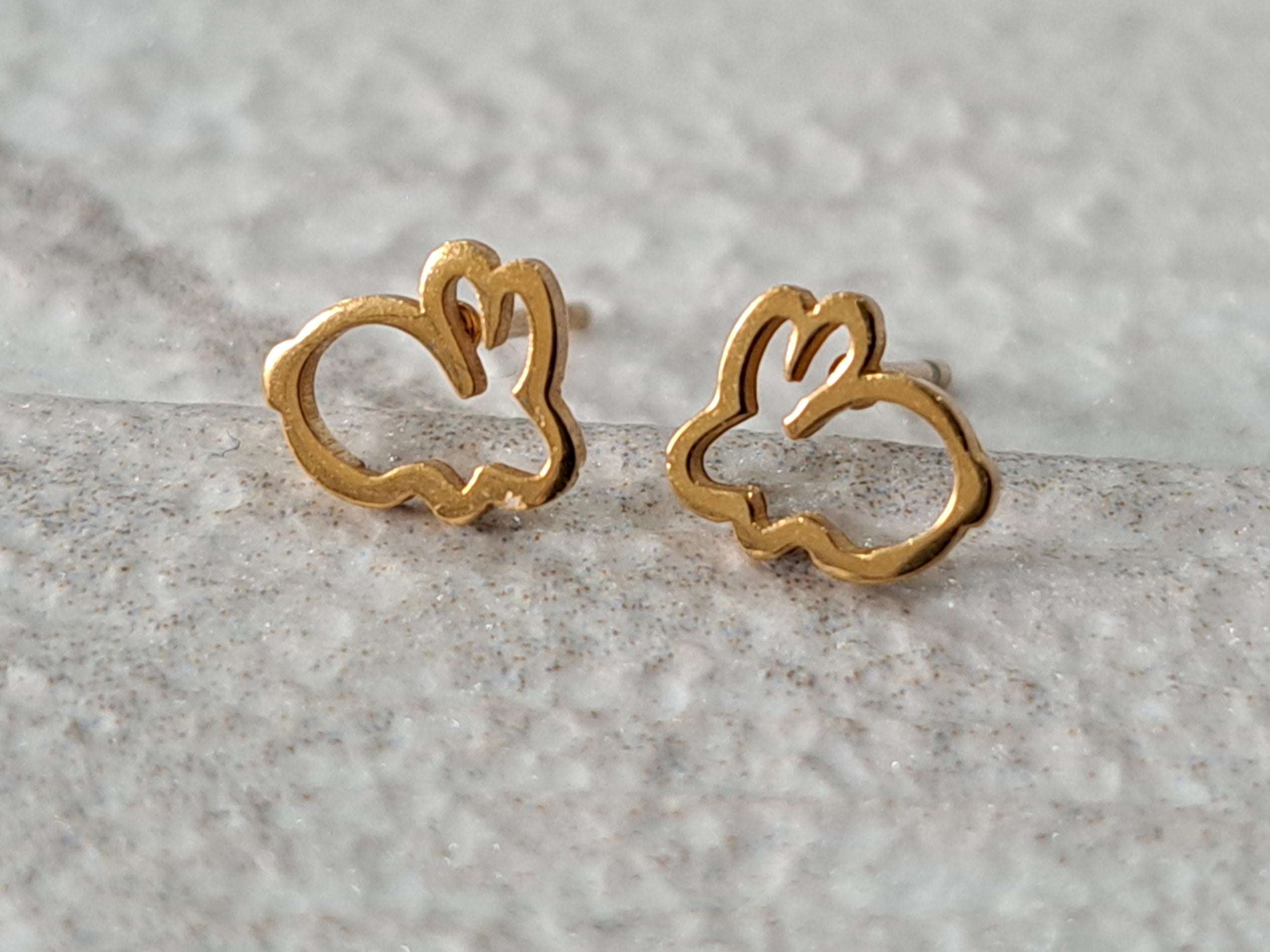 Gold Small Hollow Rabbit Earrings