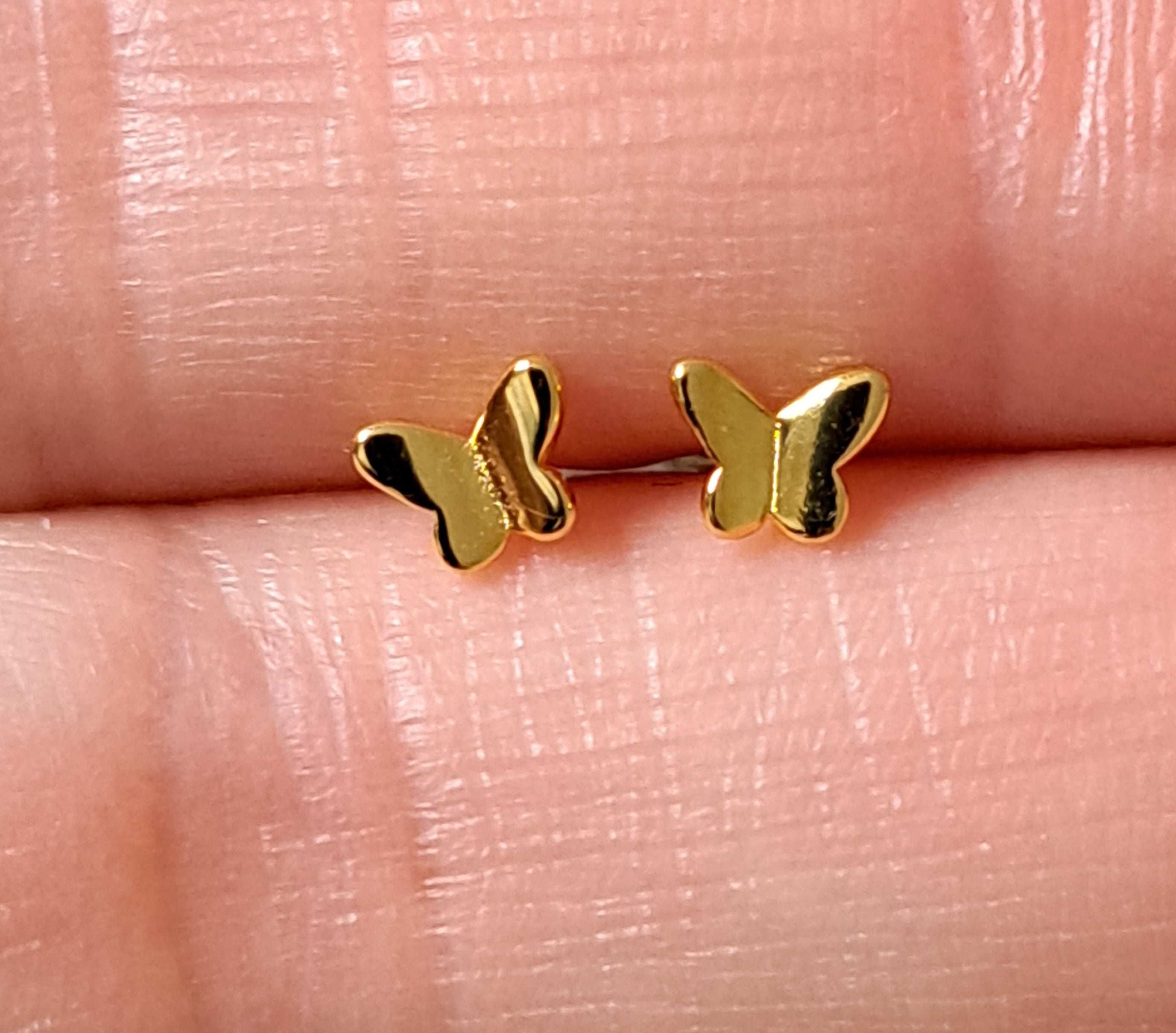 Gold Finish 925 Silver Tiny Butterfly Earrings