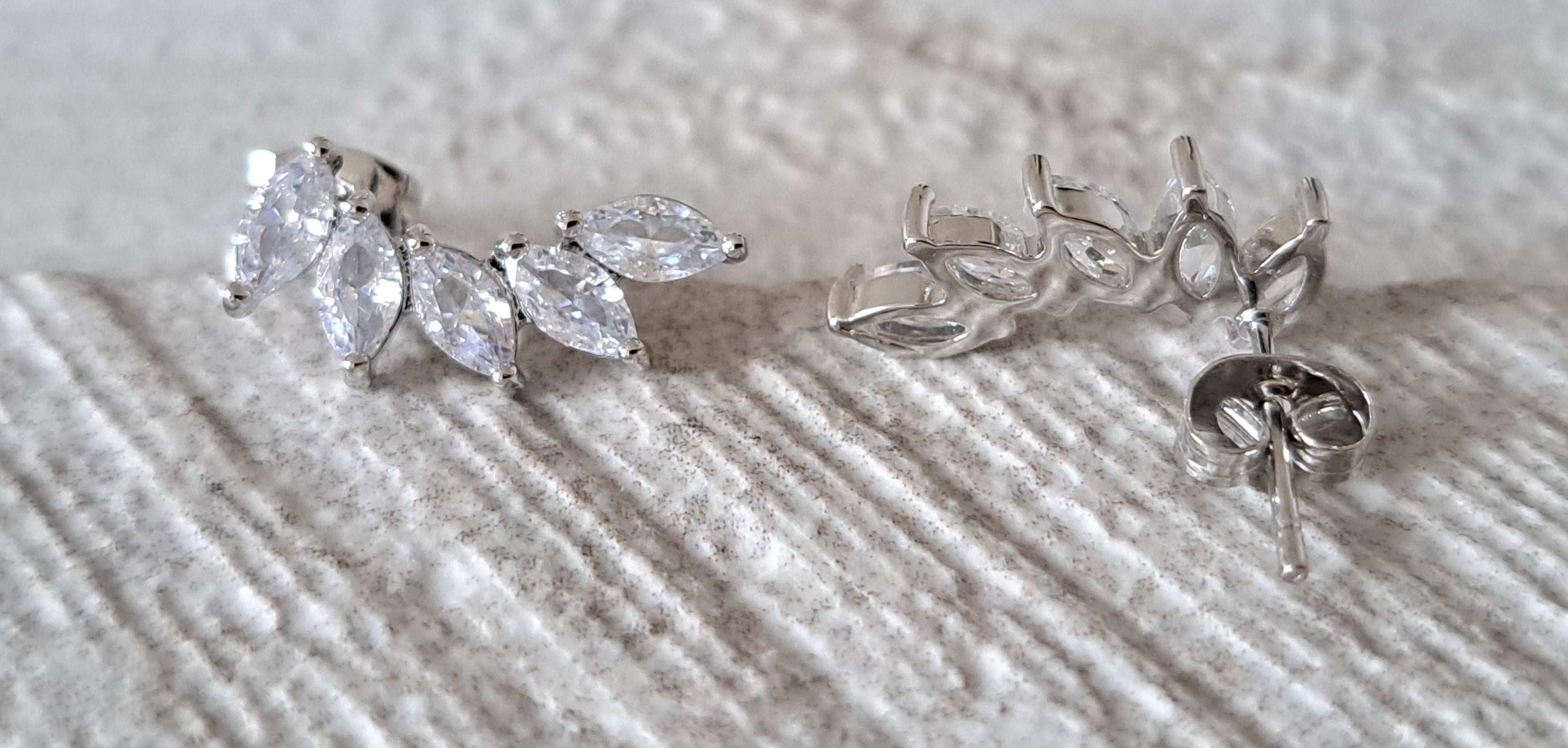 Silver Leaf Climber Swarovski Crystal Stud Earrings