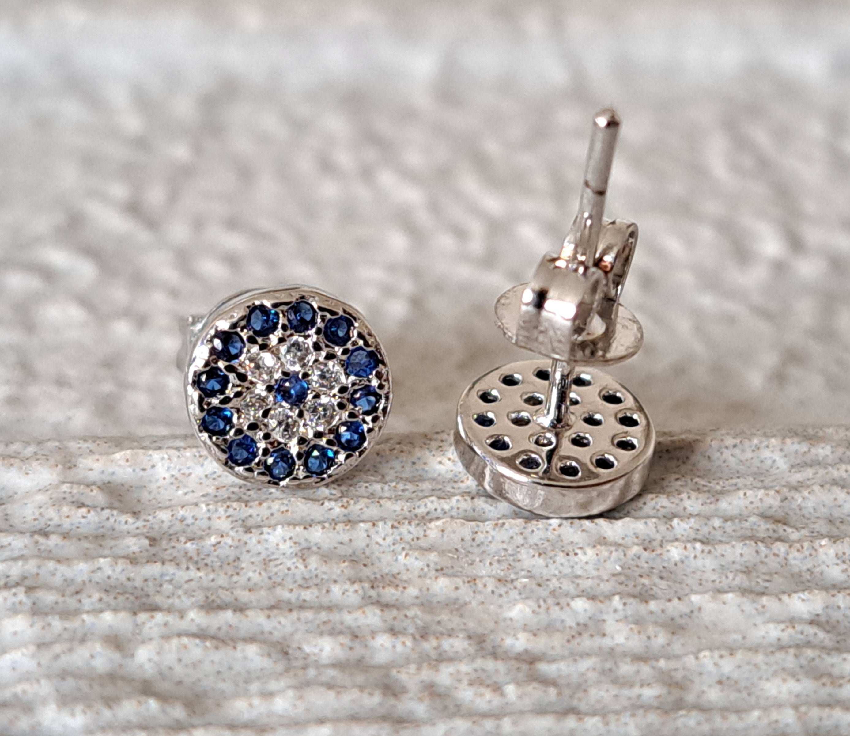 Tiny Silver Swarovski Crystal Evil Eye Stud Earrings