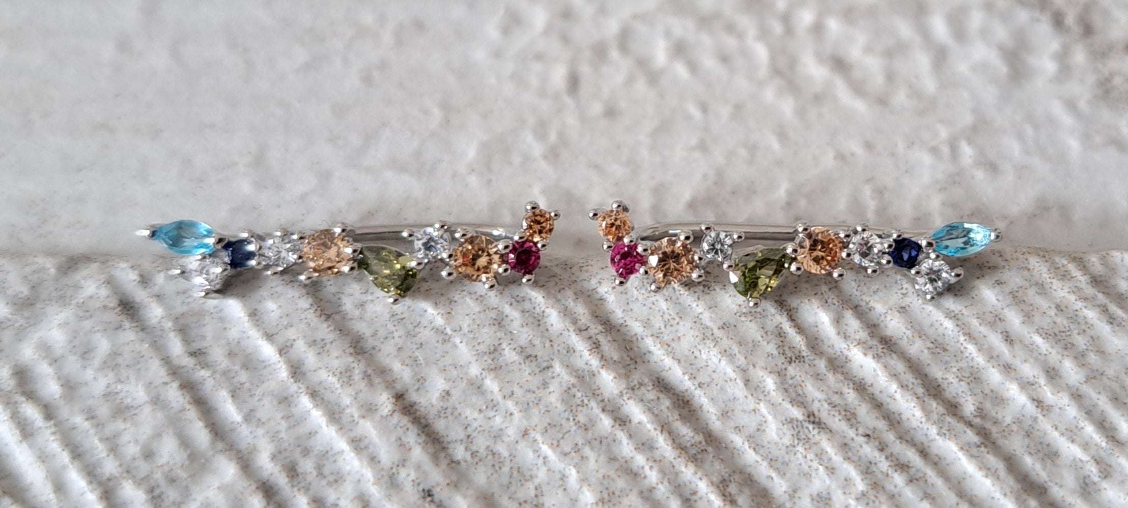 Silver 925 Small Swarovski Crystal Multi Colour Wing Climber Earrings