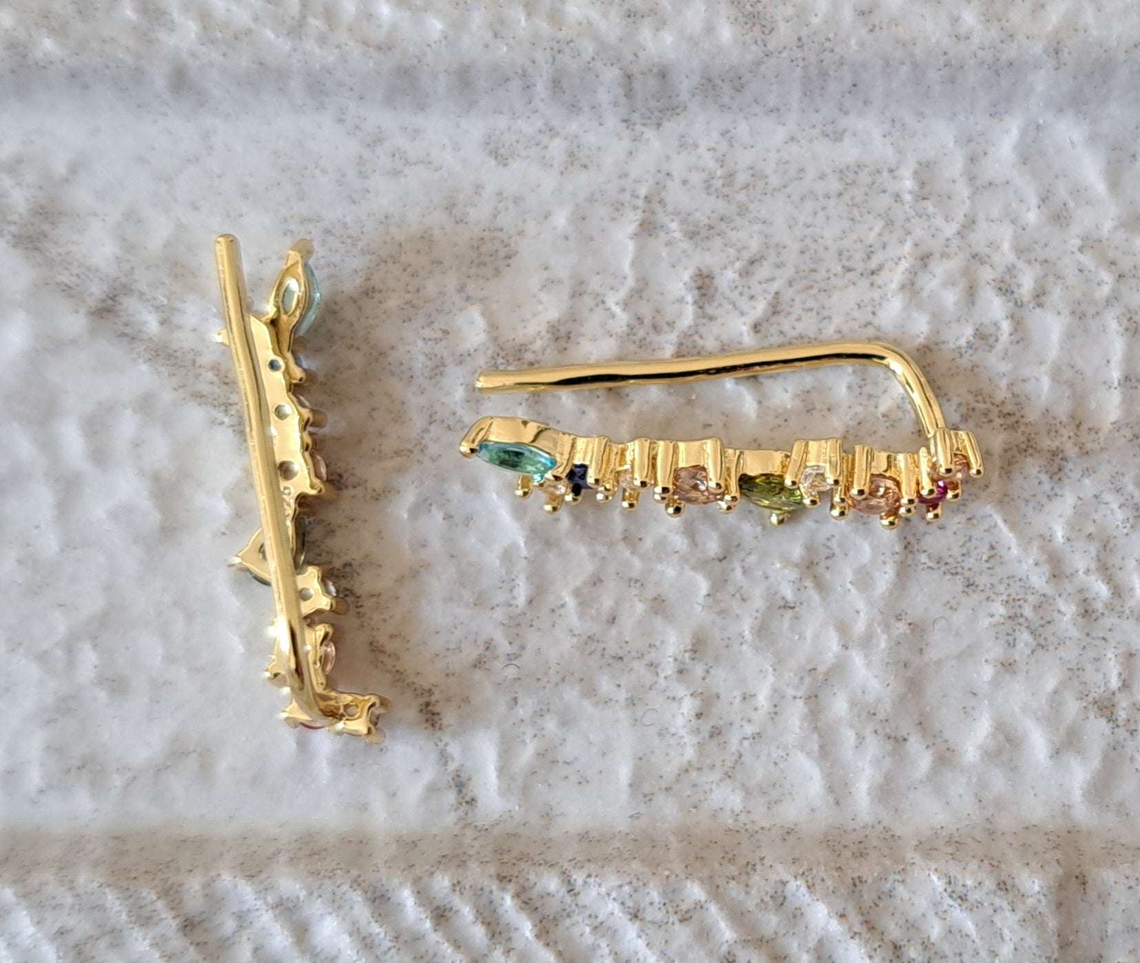Gold Small Swarovski Crystal Multi Colour Wing Climber Earrings